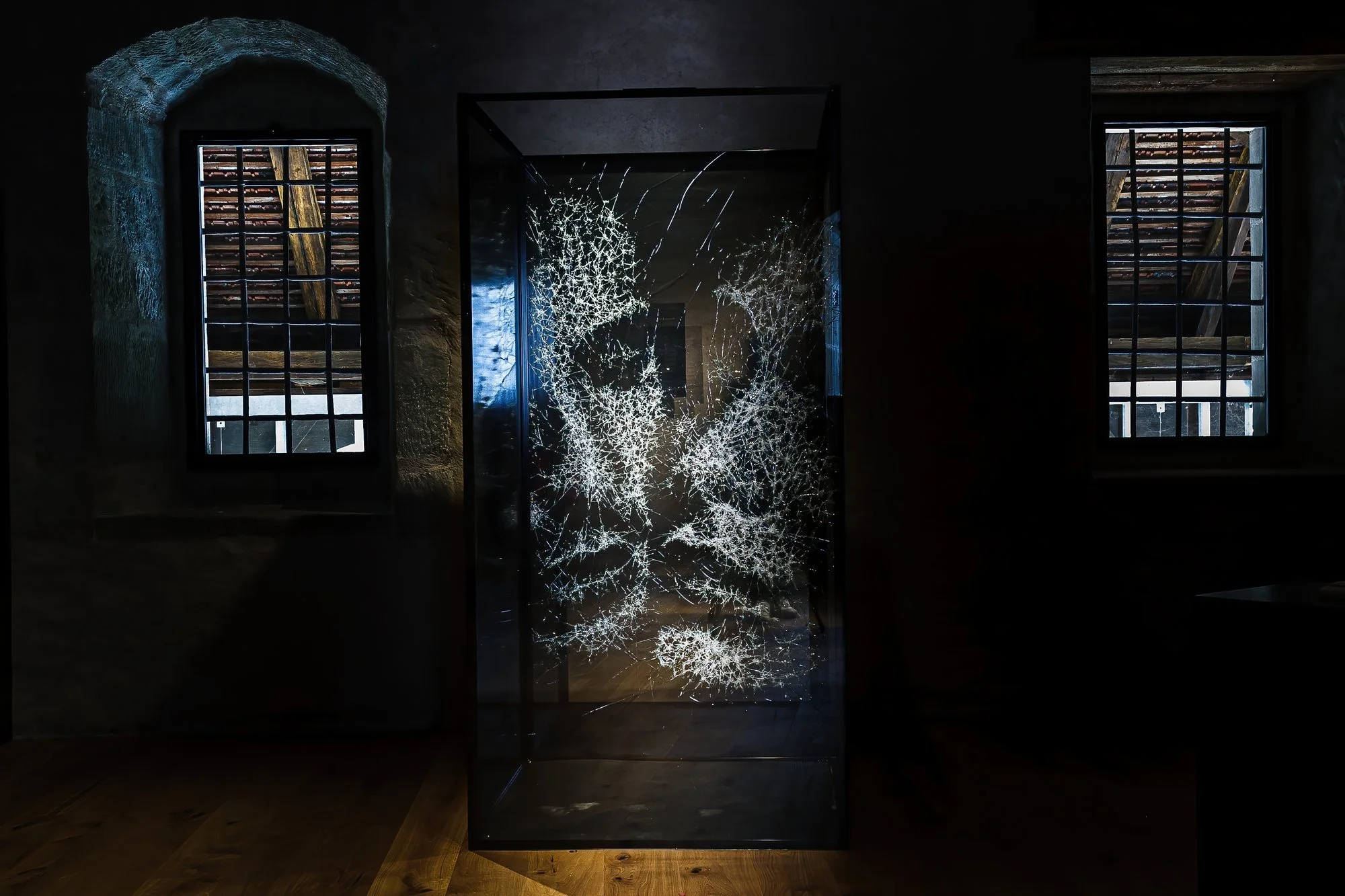 Light passing through glass works by Simon Berger, Vitromusée Romont, 2022