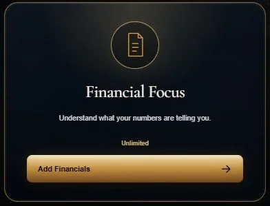 Financial Focus app screen with a 'Add Financials' button.