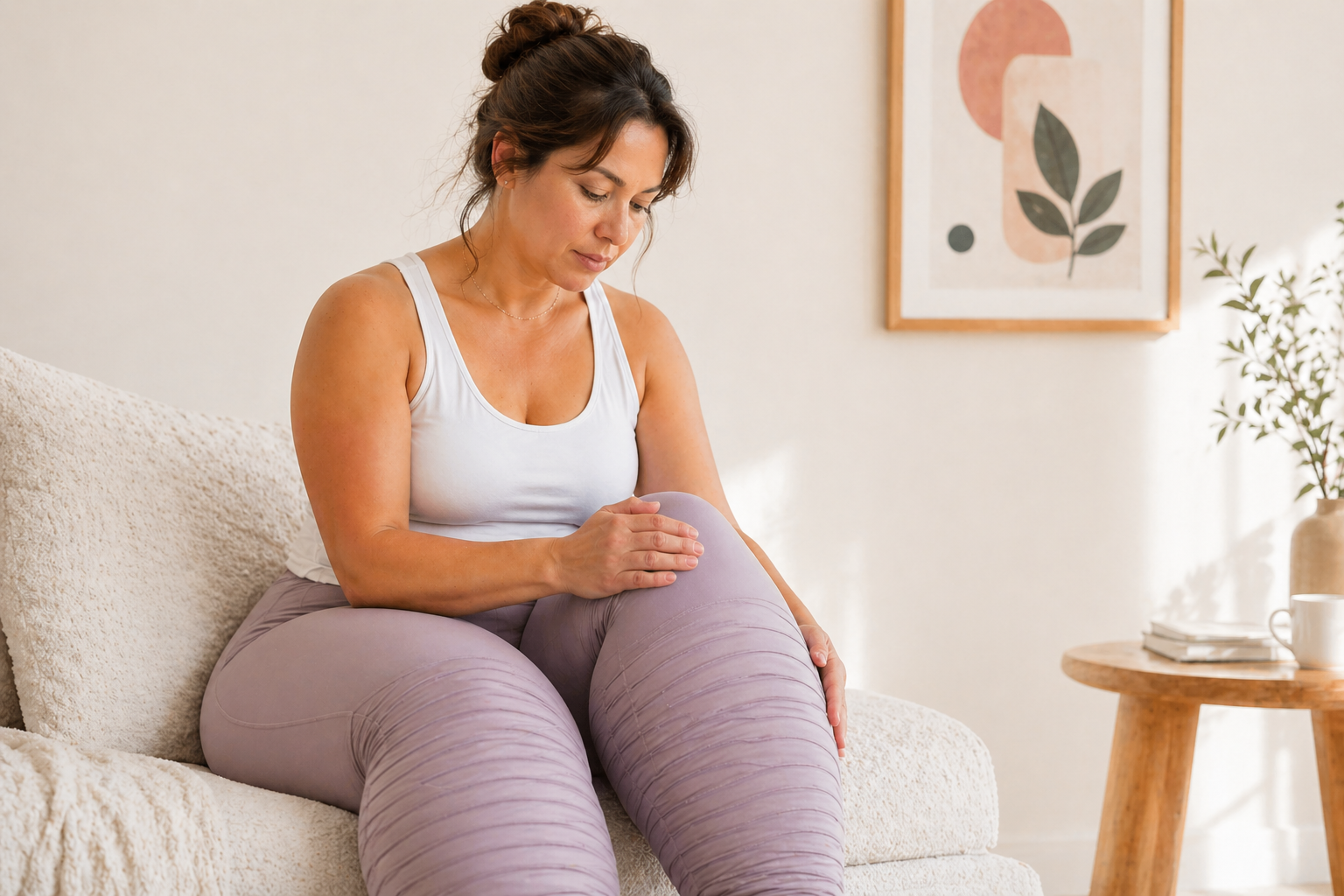 Women with lymphedema holding leg trying to figure out what lymphedema and lipedema is