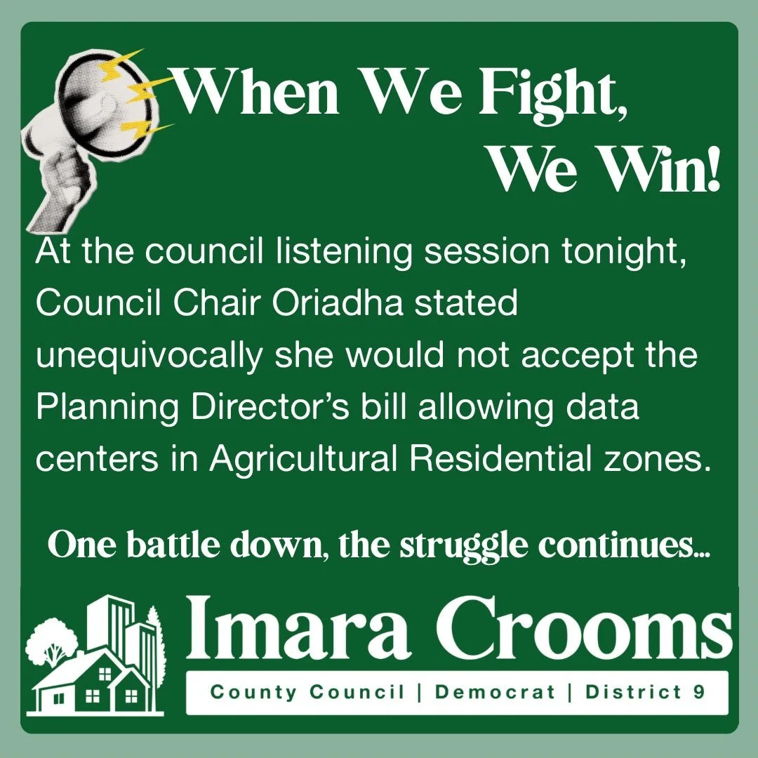 When we fight, we win!📢
Thank you to all who made calls and shared on your socials. Tonight we celebrate, tomorrow the struggle continues✊🏿 #ImaraForPG #NoDataCenters #PrinceGeorgesCounty