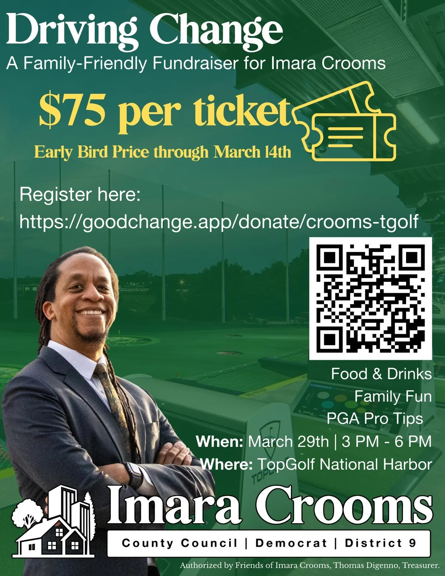 Ready to swing into action for a better District 9? 🏌🏾&zwj;♀️✨
Join us for Driving Change on March 29th at Topgolf National Harbor! This is a family-friendly chance to meet the team, talk local politics, and share your vision for our county over ta