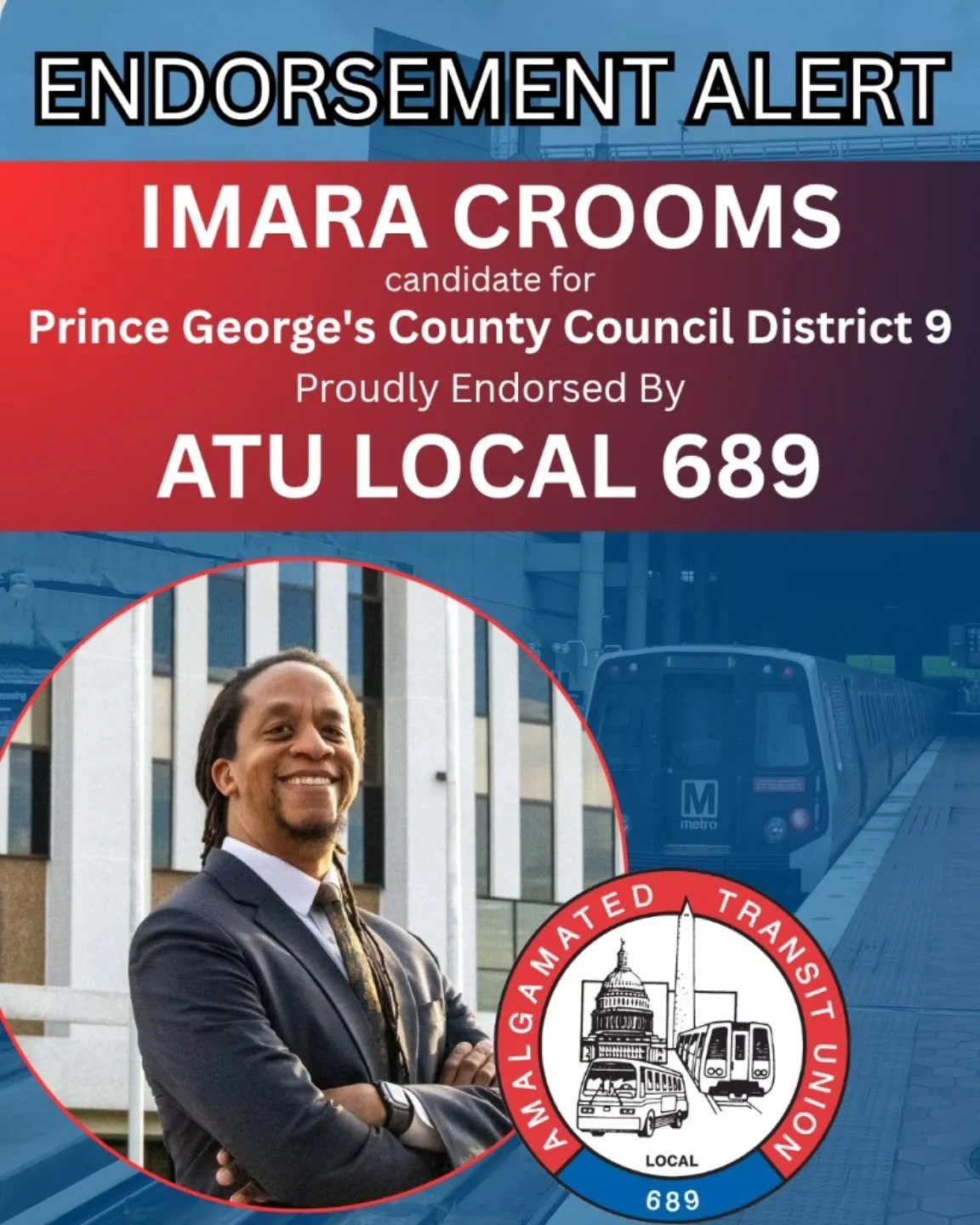🚌 Proud to announce that ATU Local 689 has endorsed our campaign for Prince George's County Council, District 9!

Transit workers hold our communities together. The men and women of Local 689 show up rain or shine, to make sure County residents can 