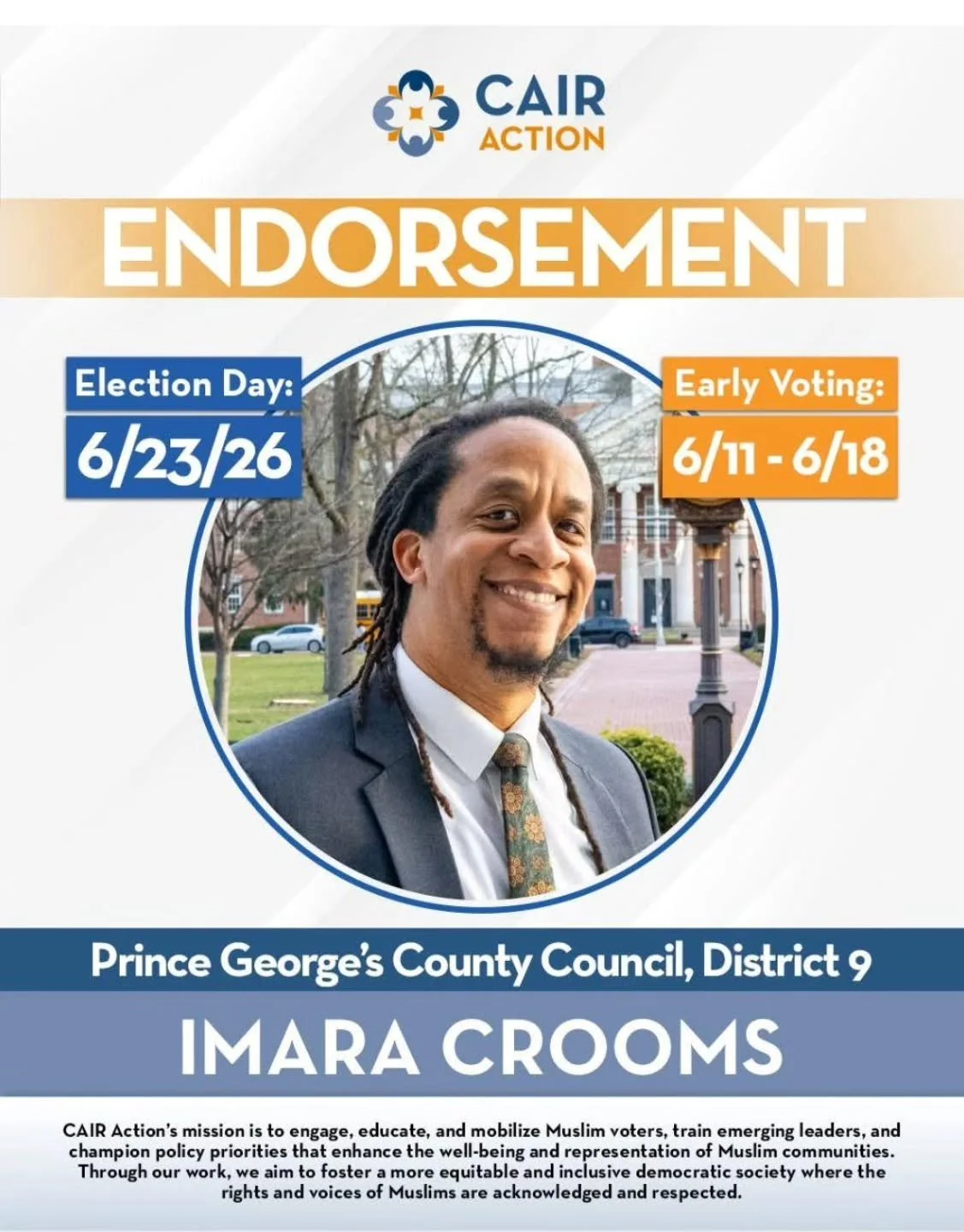🌟 ENDORSED by CAIR!

So proud of this endorsement because real community safety goes hand in hand with economic justice, affordable housing, community-driven development, and putting residents before developers.

Every resident of District 9 deserve