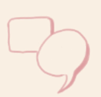 A pink outline of a speech bubble and a square on a light background.