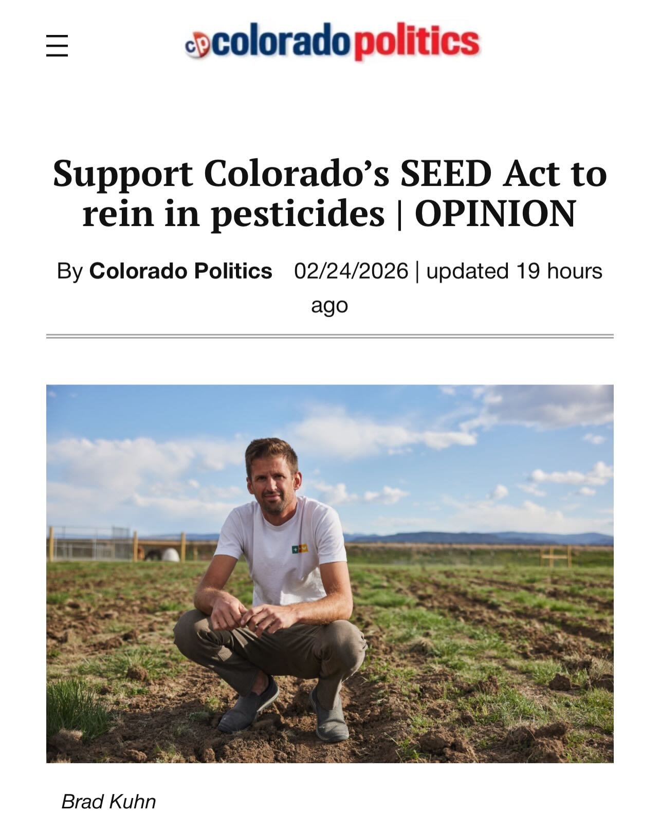 Check out nursery owner and beekeeper Brad Kuhn of Finding Nectar Nursery in Colorado Politics today! 

&ldquo;The SEED Act is a measured, science based step toward aligning pest management with long term environmental stewardship. In a state where w