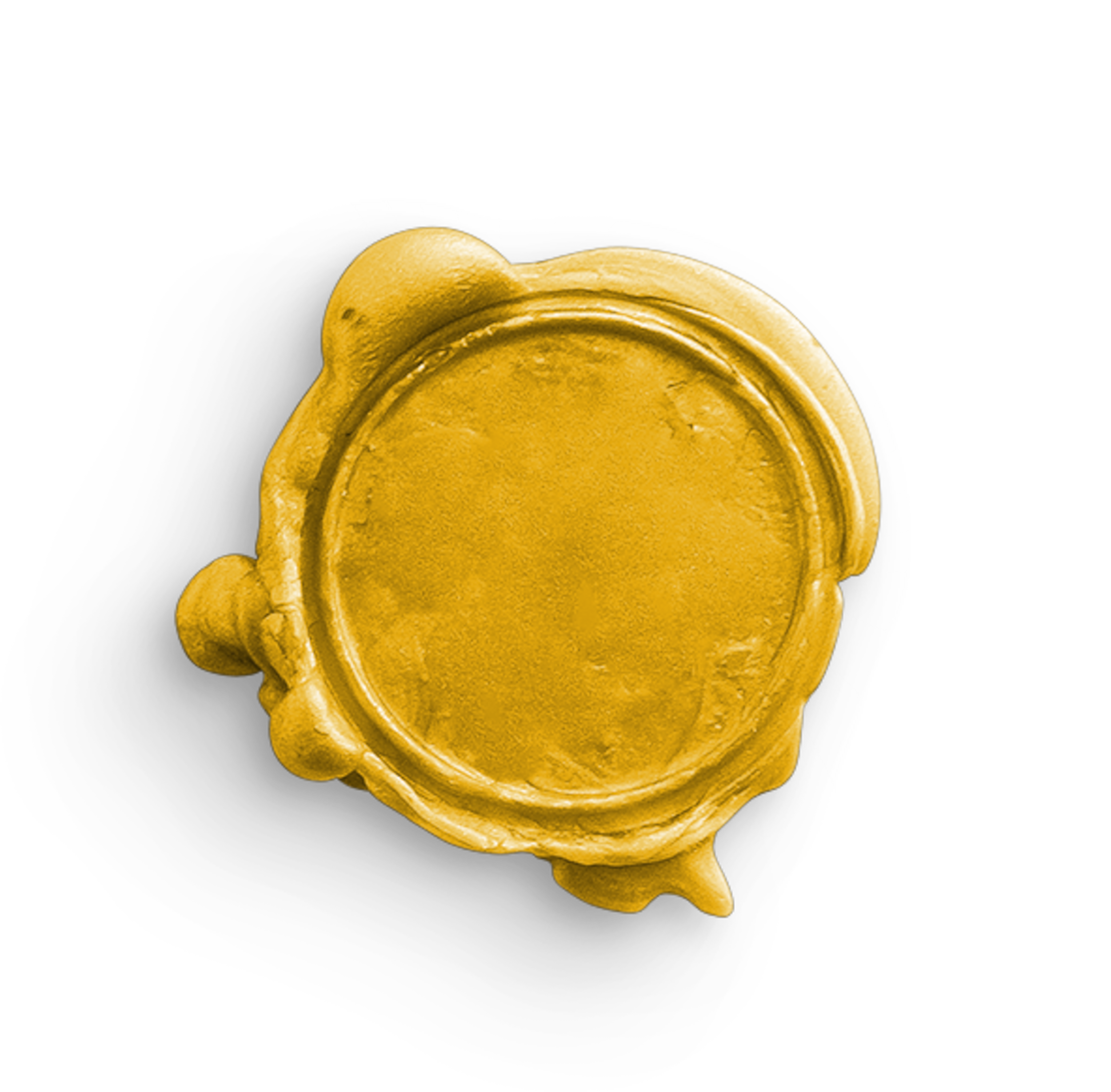 A yellow wax seal with a circular design.