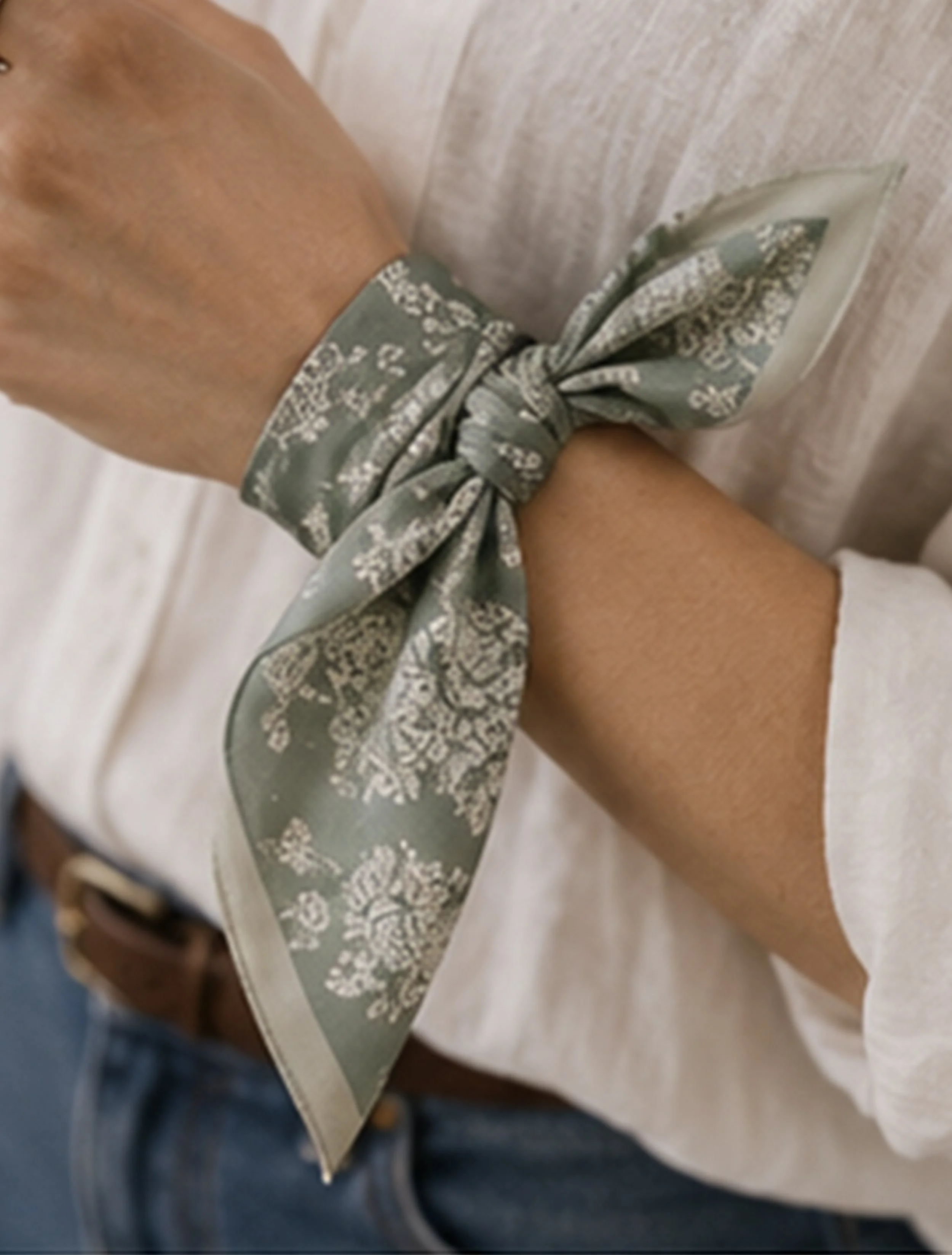meadow veil sage silk white floral scarf wrist tie accessory.jpg
