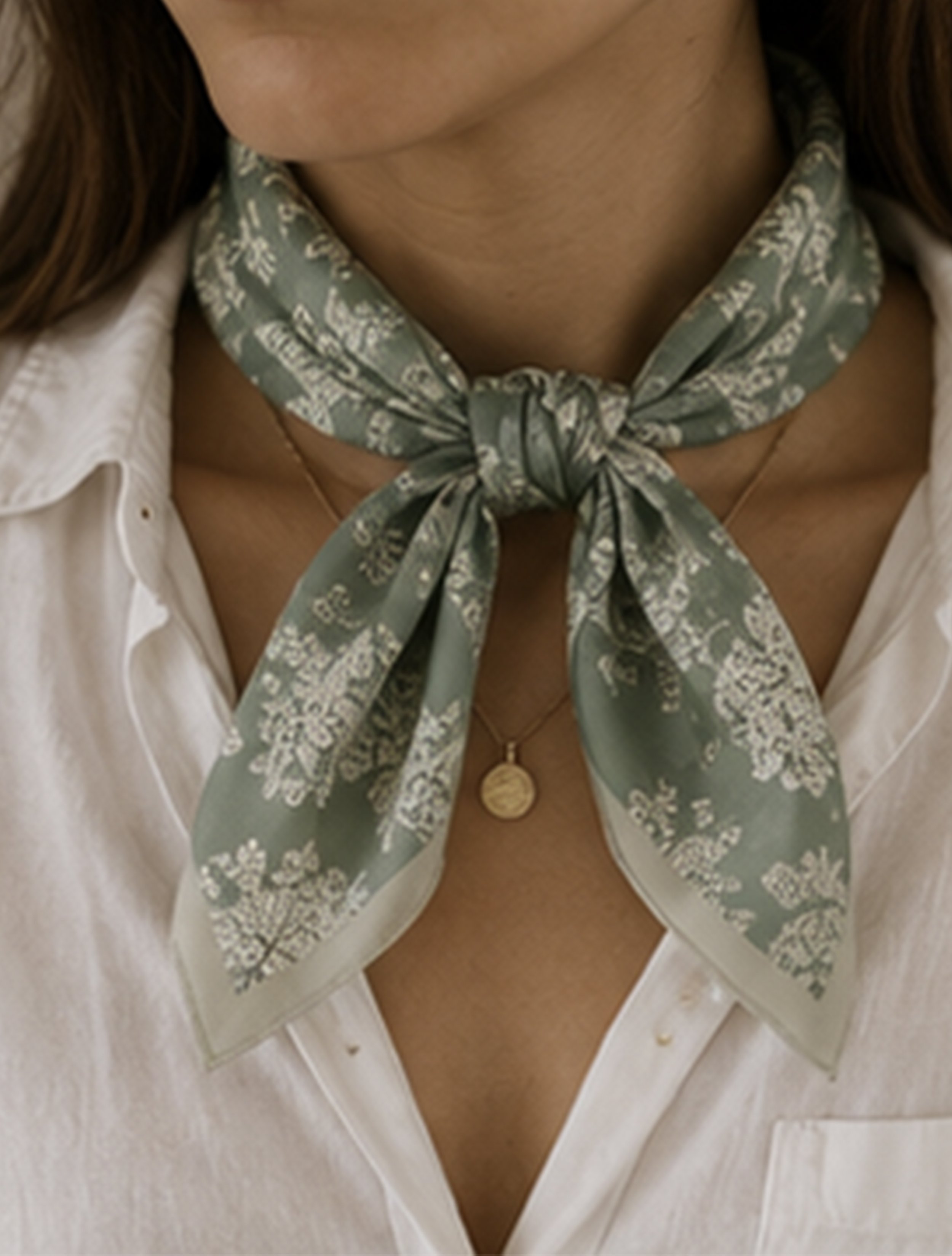 meadow veil sage silk white floral scarf neck tie.jpg