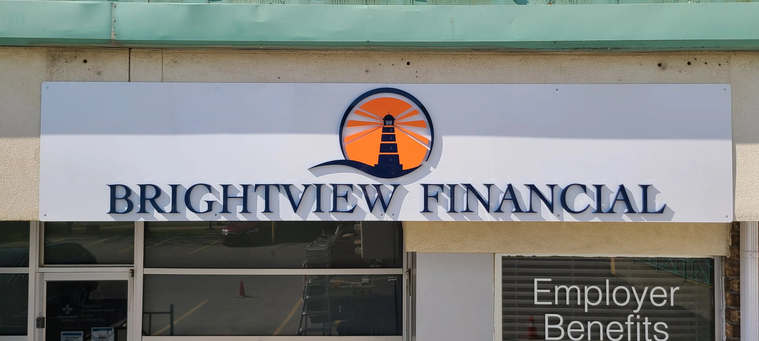 Sign for Brightview Financial with lighthouse logo