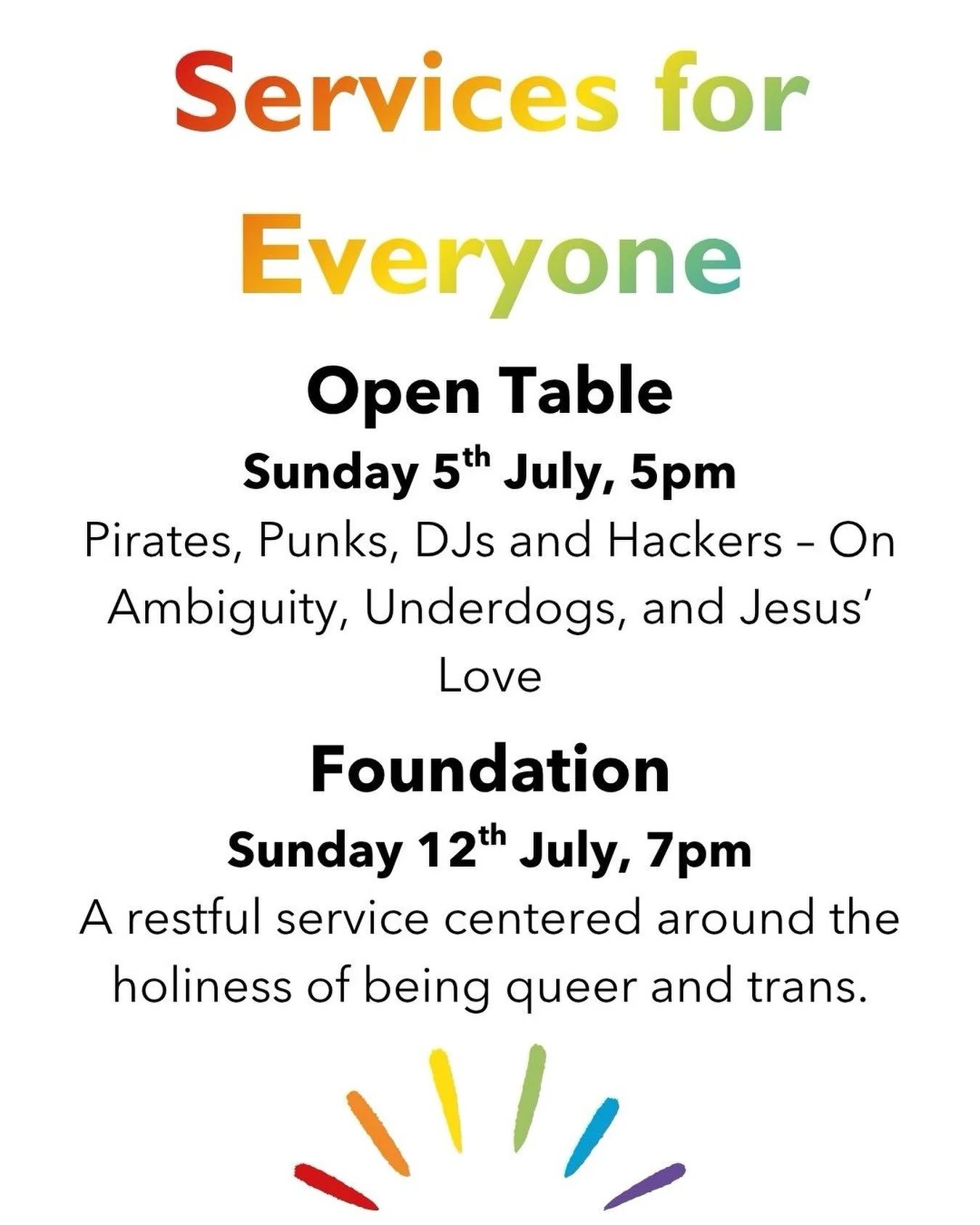 As a member of @inclusivechurch we are committed to being a church which celebrates and affirms every person without discrimination and is a safe space for all.

Every one of our church services is open to everyone. But if you&rsquo;re looking for so