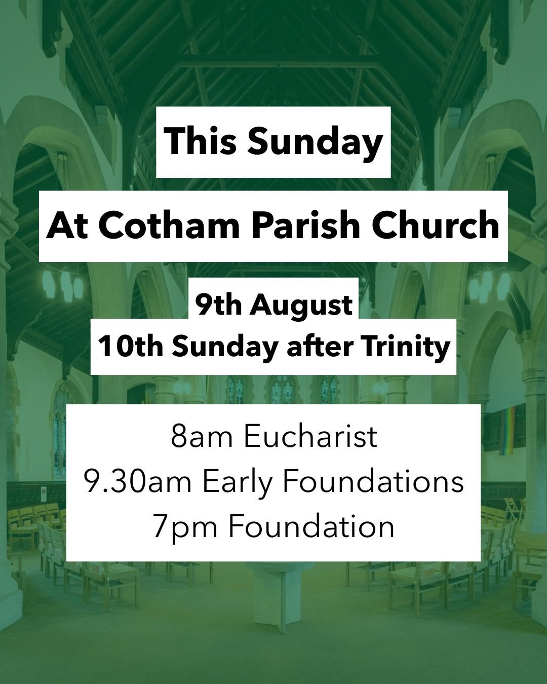 A (slightly belated) look at the services taking place at Cotham this Sunday.

Come and see!