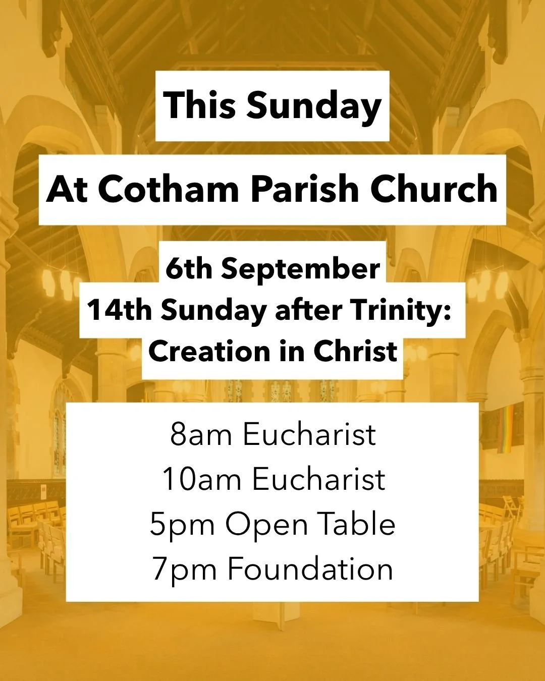 It's the first week of September 🍂

Here's what's on this Sunday at Cotham Parish Church.