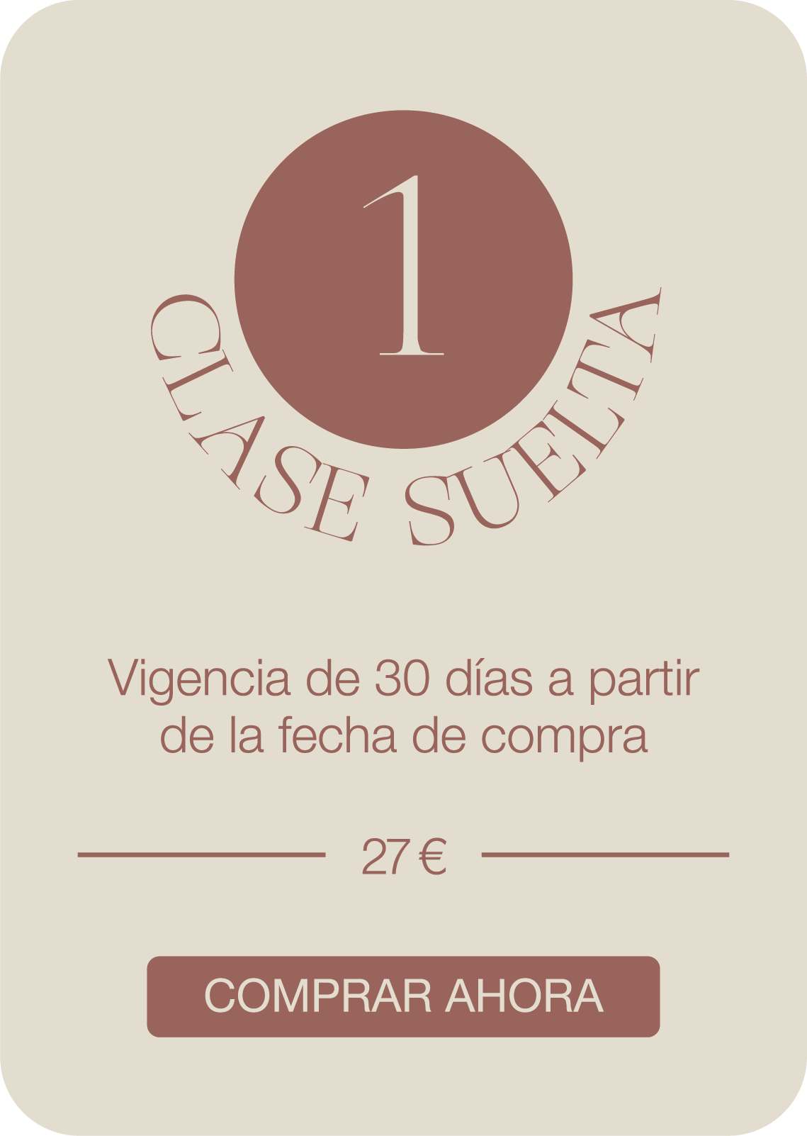 Gift card or coupon with a circular stamp labeling it as valid for one month from purchase date, priced at 26 euros, with a download or purchase button at the bottom.