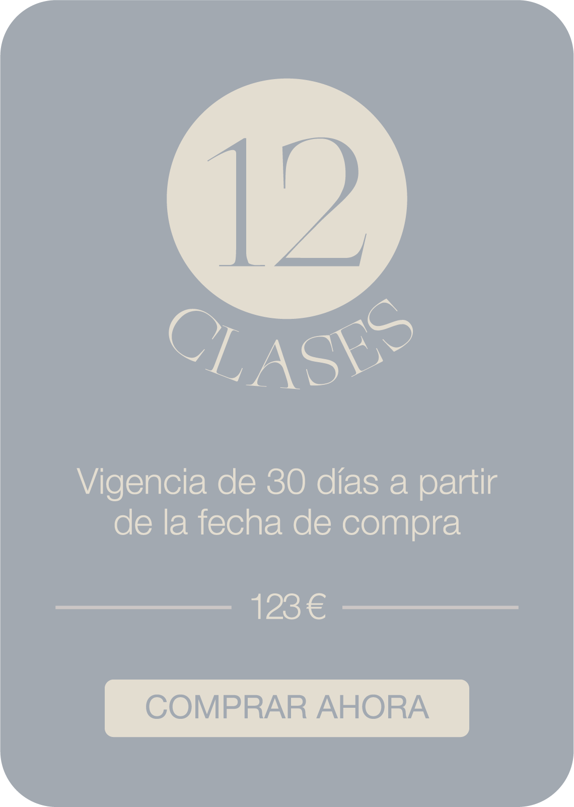 Promotional offer for 12 classes, valid for 30 days from purchase date, priced at 119 euros, with a button labeled 'Buy Now'