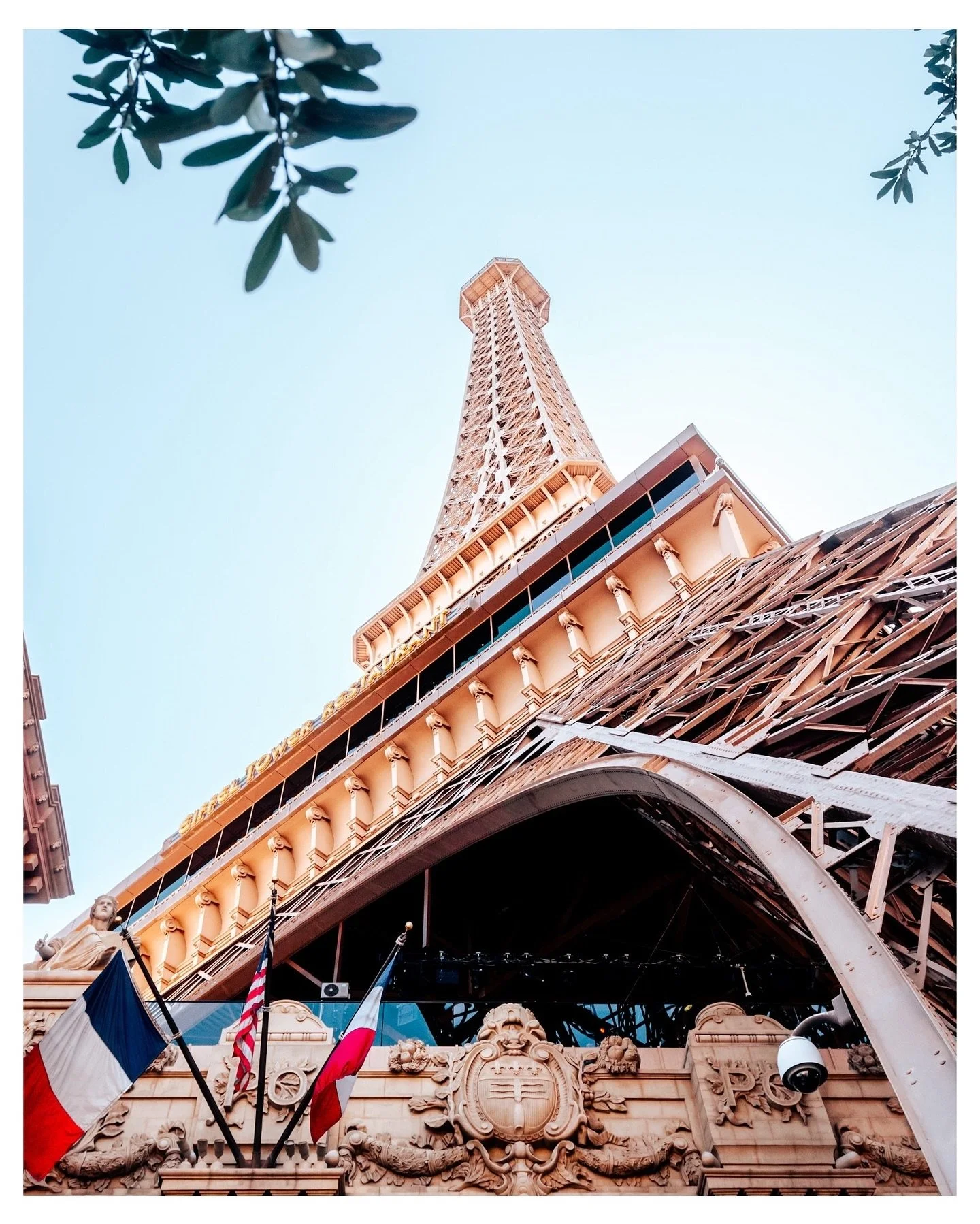 Looking up 

Photograph of the Las Vegas Eiffel Tower, May 2024.
