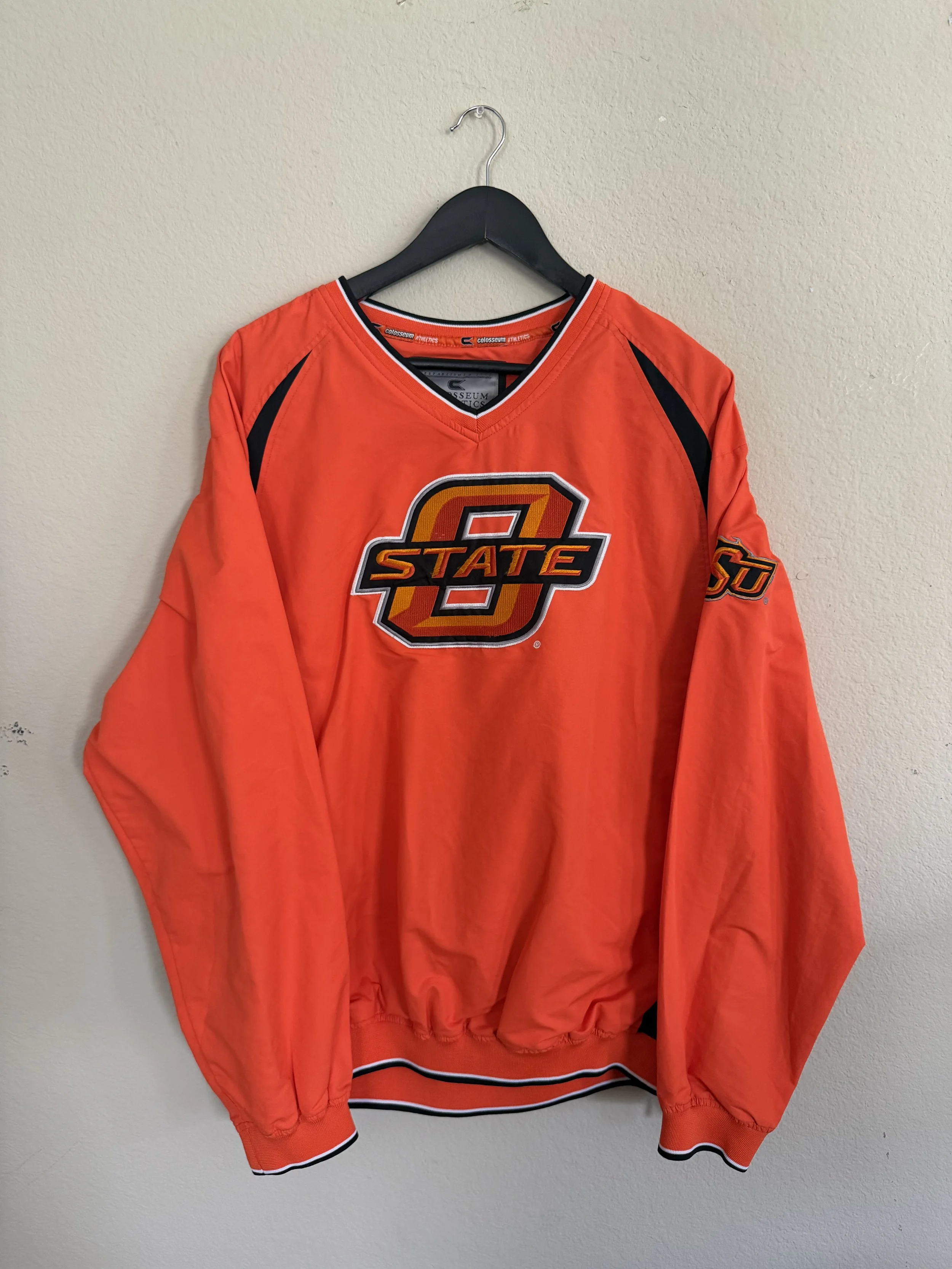 200. 2010s Orange Colosseum Athletics OState OSU Flames Sleeve Hit Windbreaker Pullover