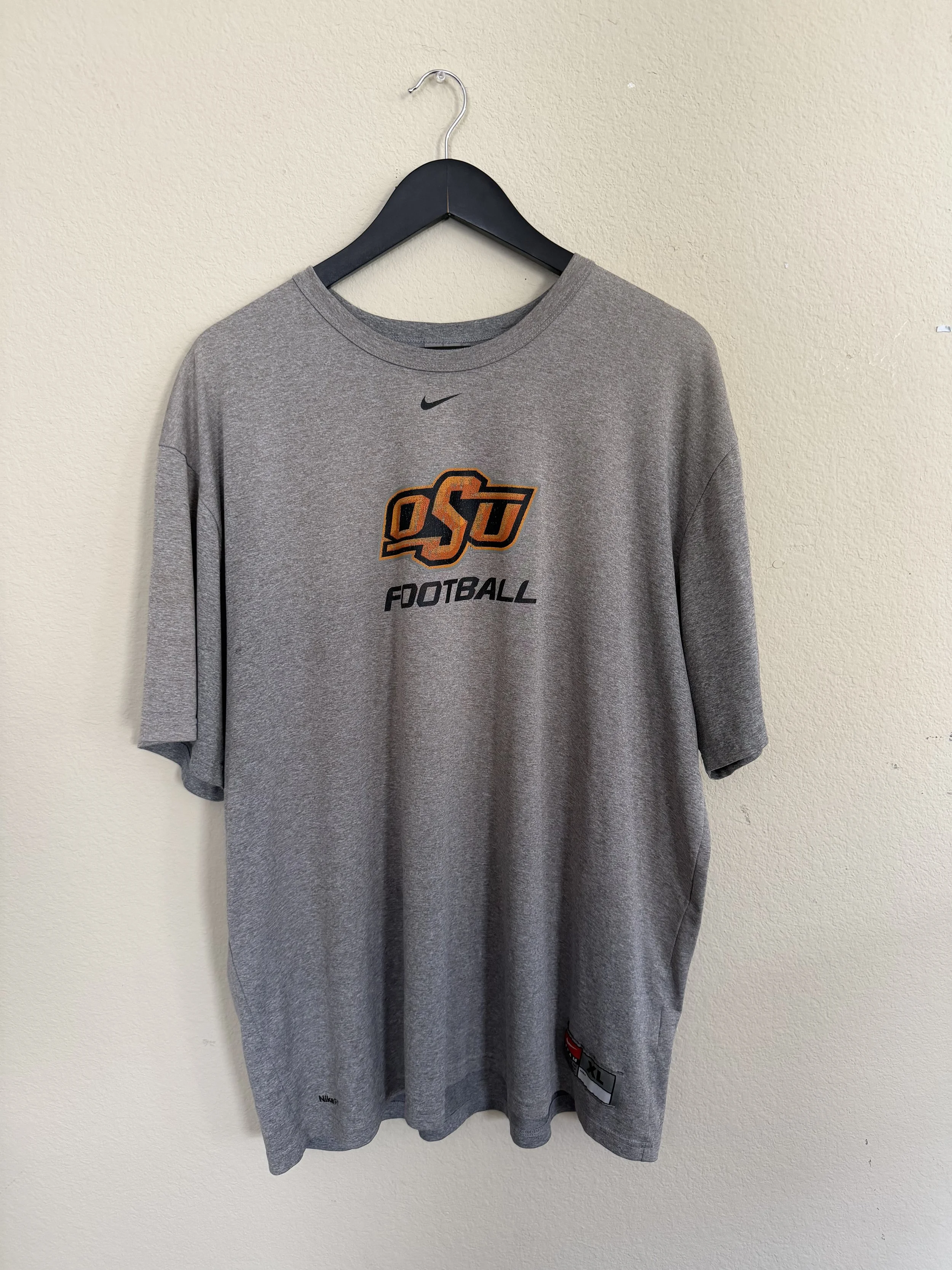 228. 00s Grey Nike Centerswoosh OSU Football DriFit T-Shirt