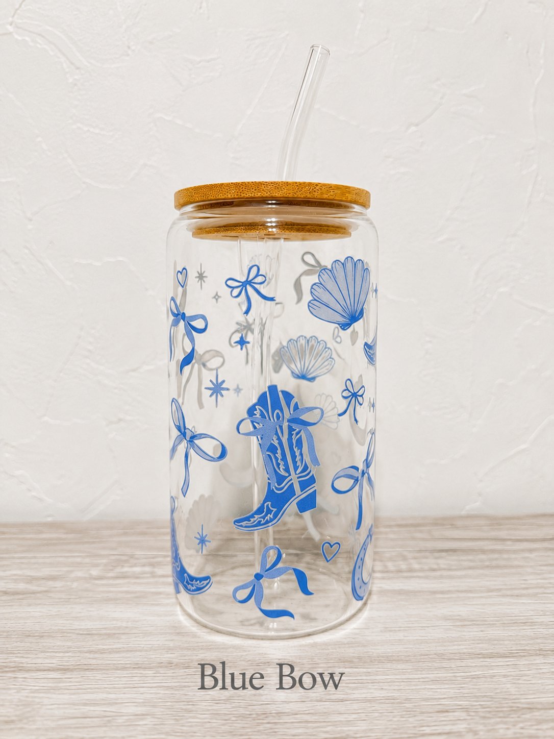 BLUE COWBOY BOW GLASS COFFEE CUP