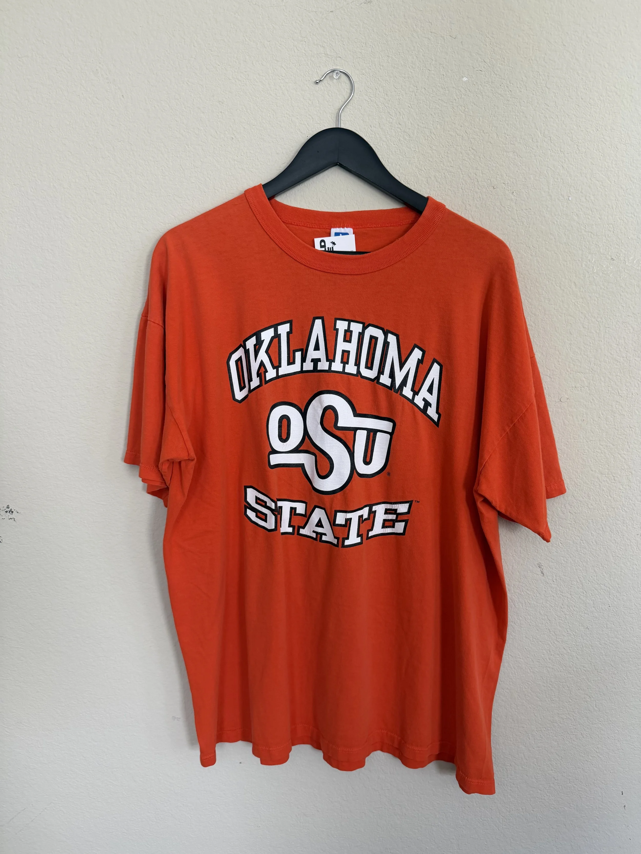 259. 90s Orange RA OSU Simple Logo Oklahoma Top State Bottom T-Shirt