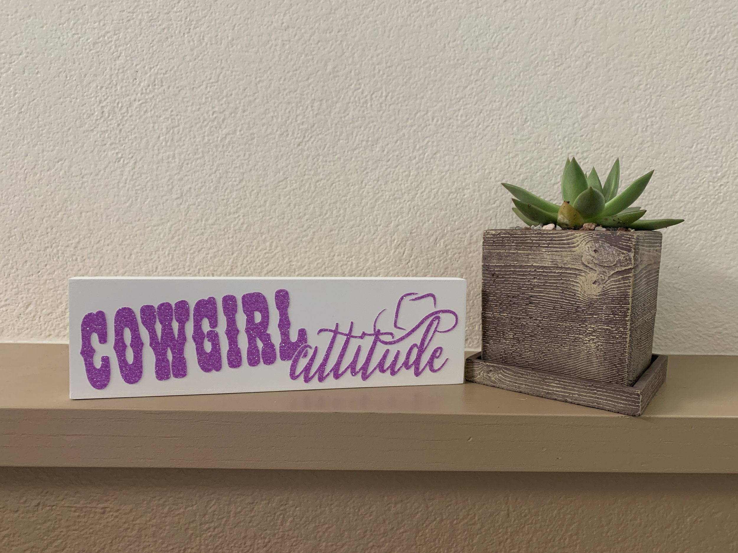 Cowgirl Attitude 4_x12_ Wood Sign_White and Purple.JPG