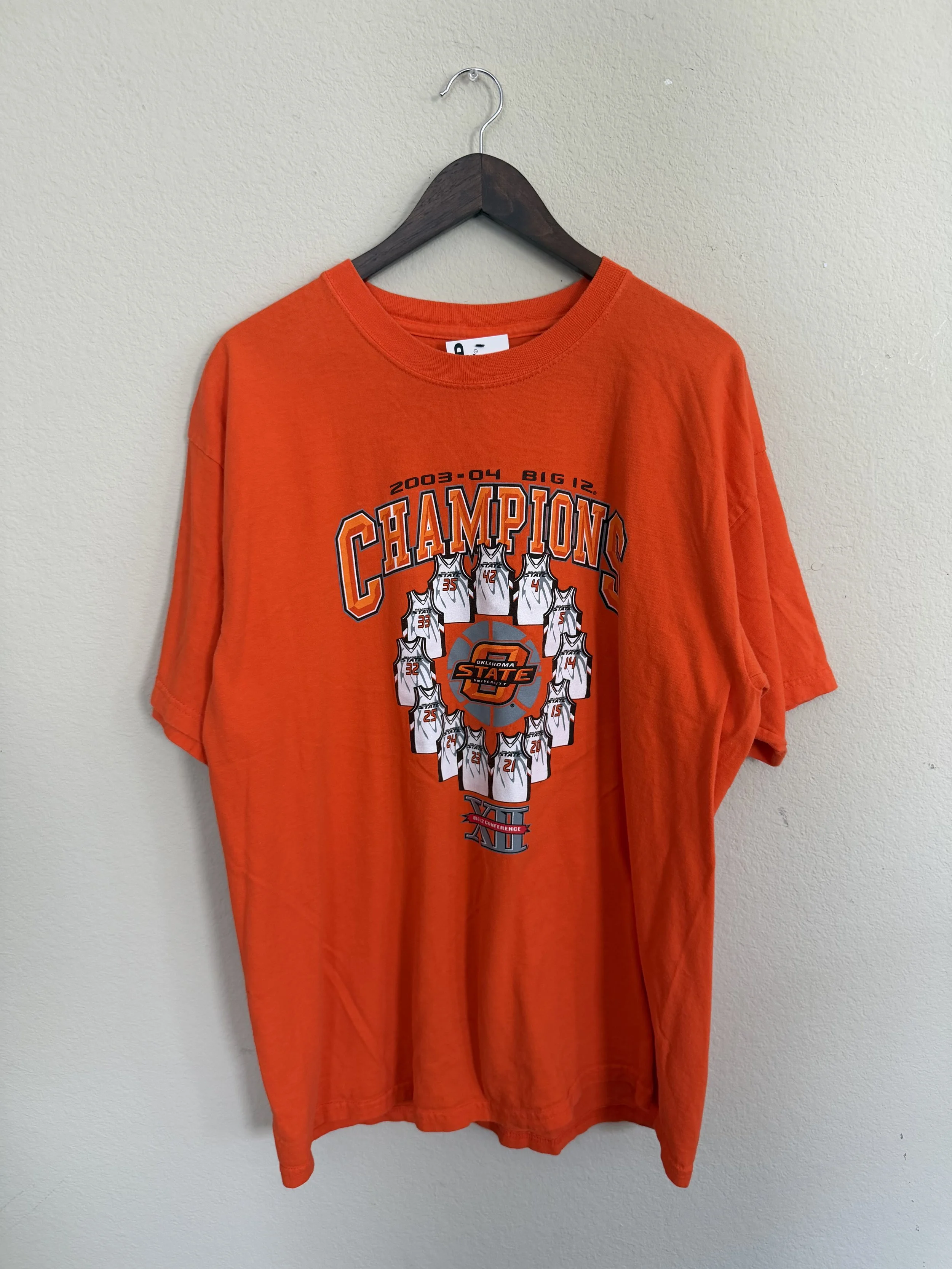 255. Orange 2003-2004 OSU Big 12 Champions Jersey Circle T-Shirt