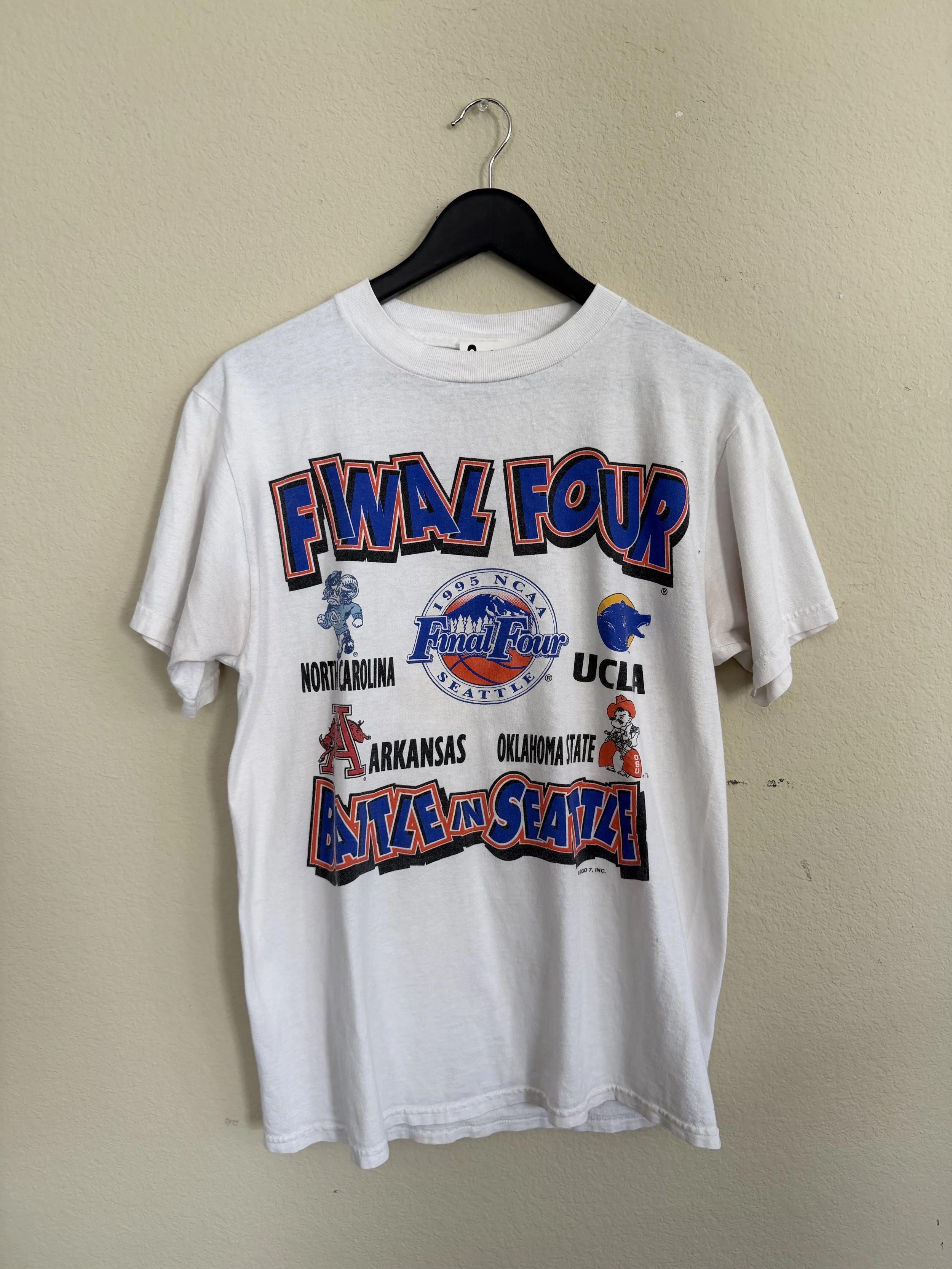 235. White 1995 Final Four Battle In Seattle OSU UCLA UNC ARK T-Shirt