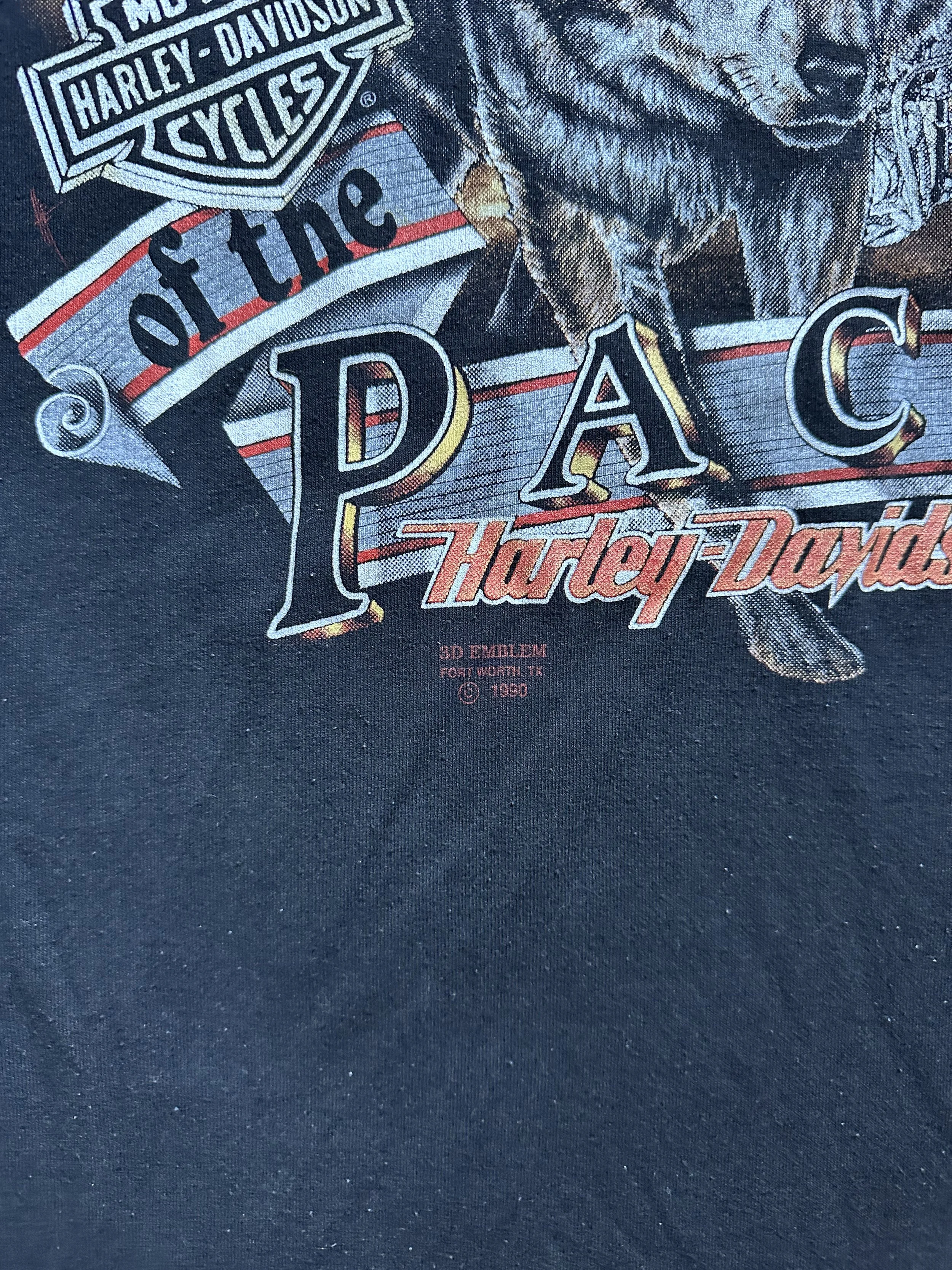 Rare 1990 Leader Of The Pack 3D Emblem Harley Davidson Wolf Tee (6).jpeg