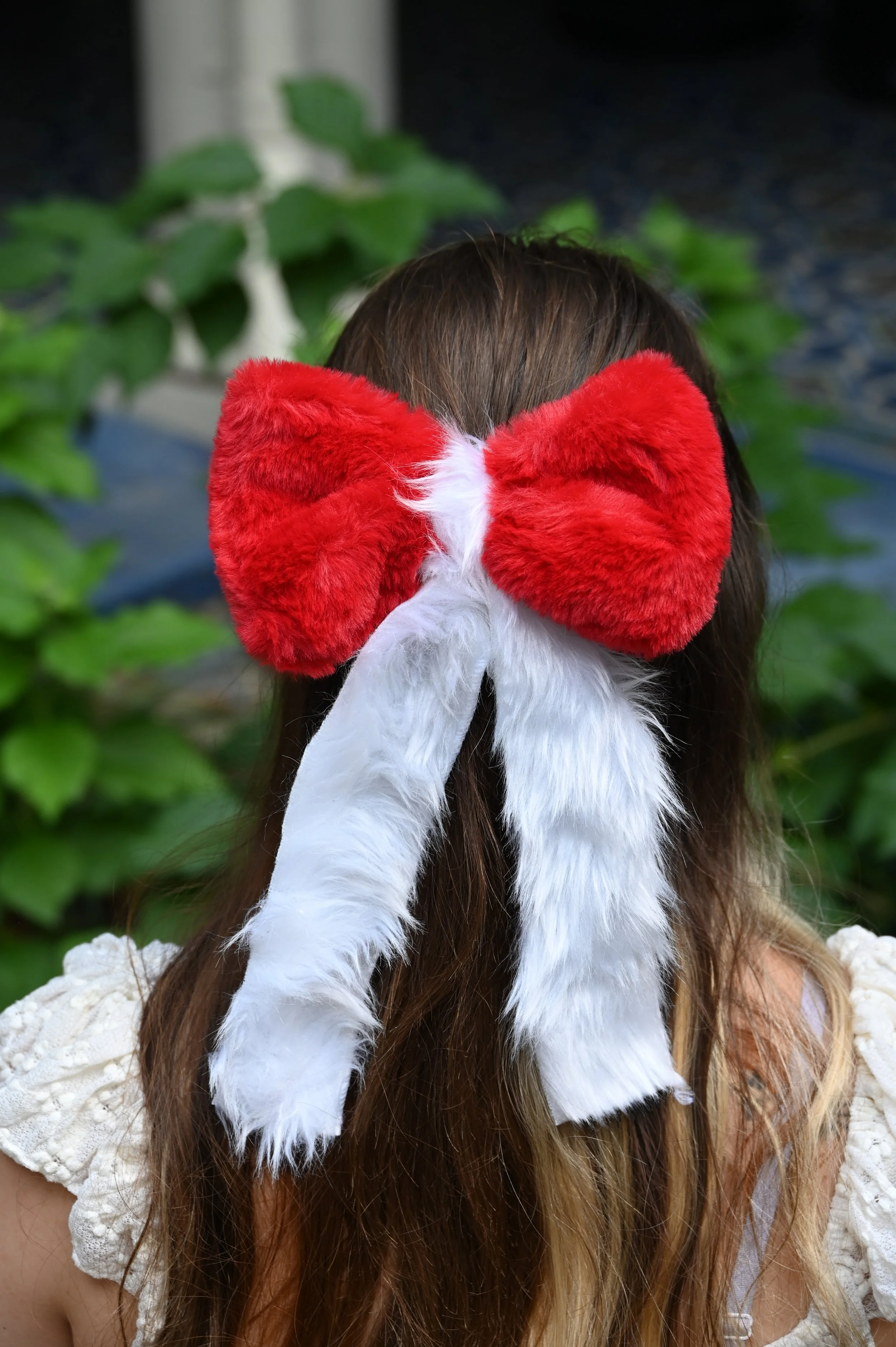 RED AND WHITE FUZZY BOW