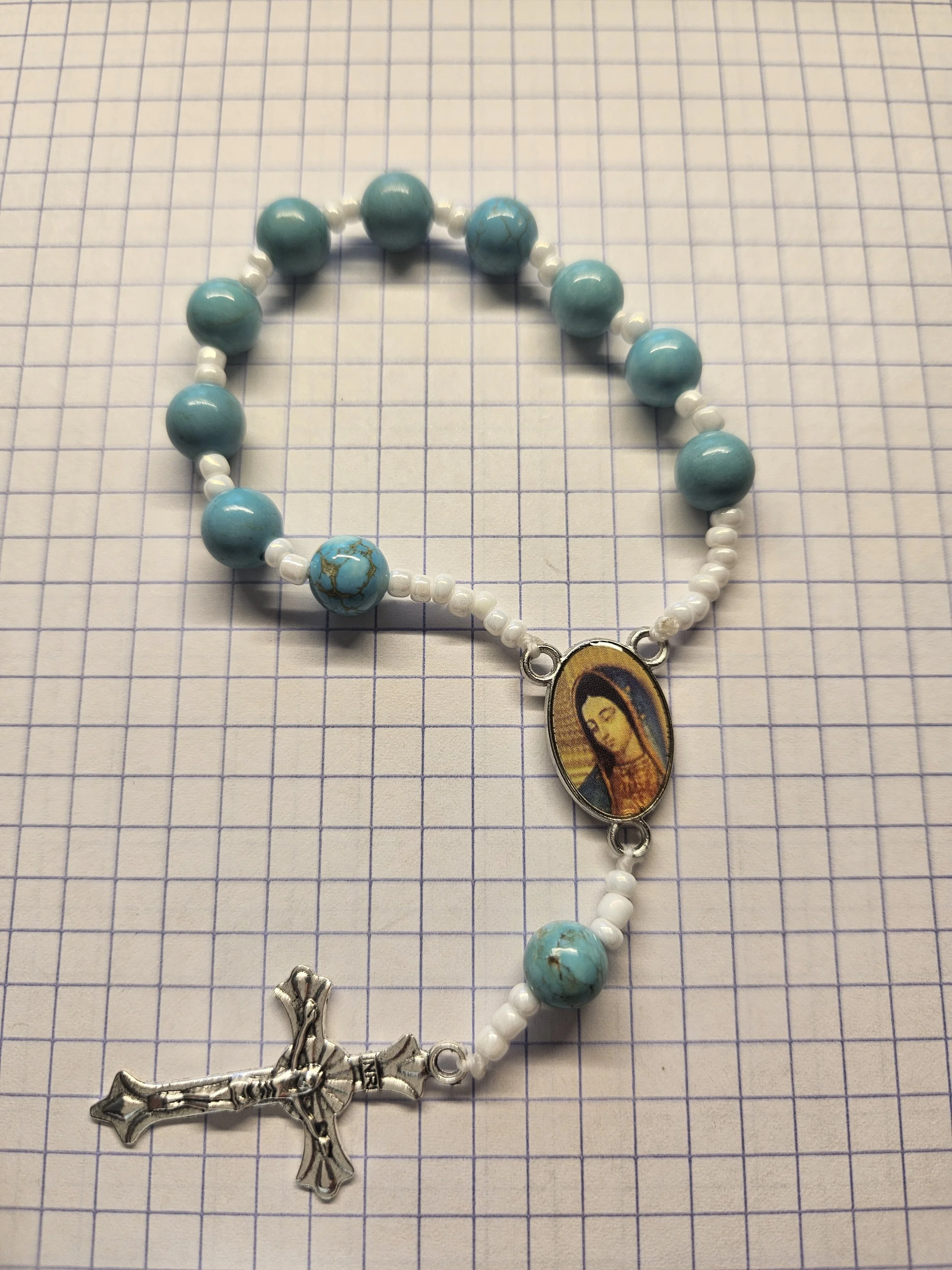 TURQUOISE HOWLITE GUADALUPE CHAPLET