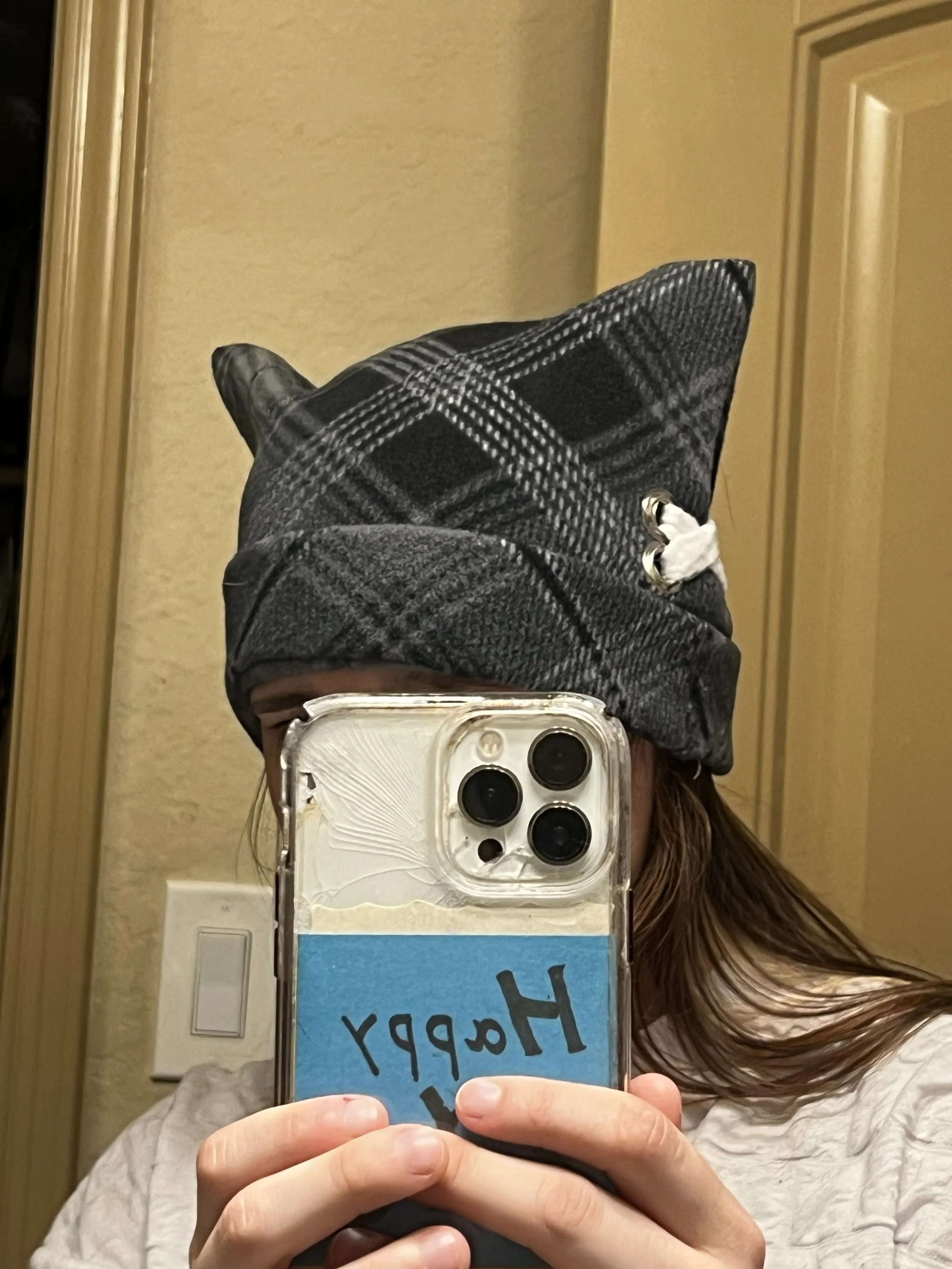 Black and White Plaid Cat Beanie W_ Design 3.jpeg