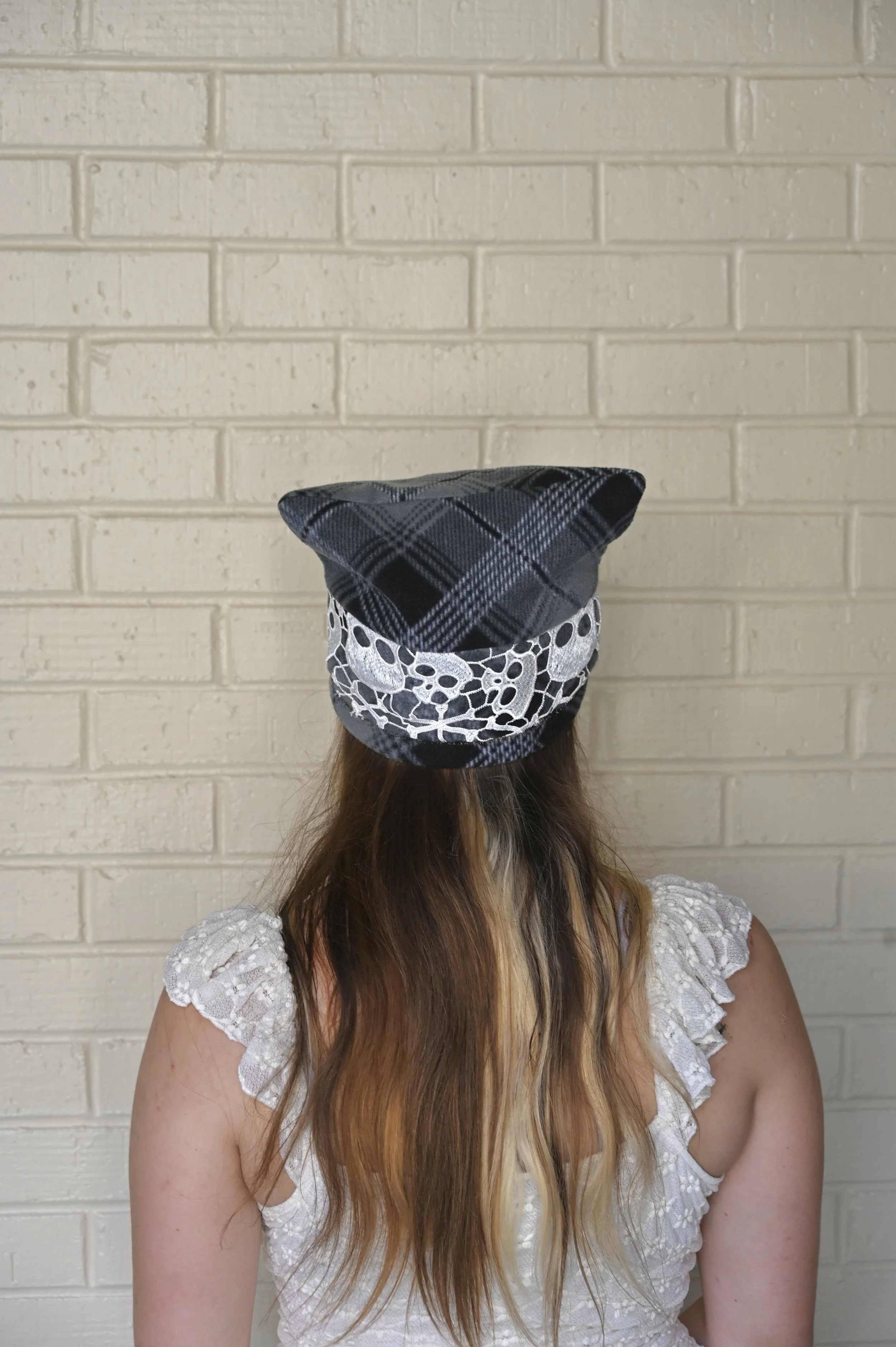 Black and White Plaid Cat Beanie W_ Design Back.jpeg