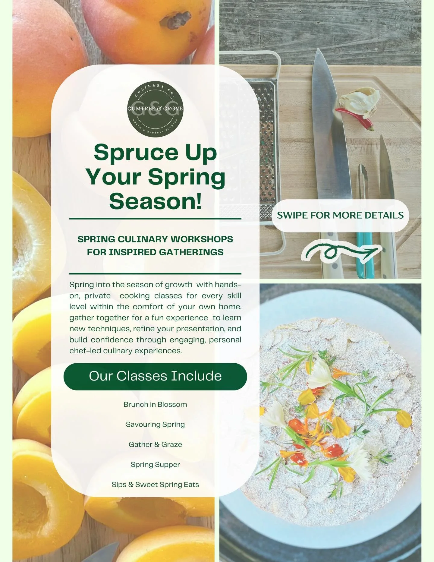 Get your friends and gather together, Spring is officially on the menu 🌿✨

Gumtree &amp; Grove Culinary Co. is so excited to share this year&rsquo;s Spring Cooking Class Series. Focusing on fresh flavors, vibrant ingredients, and approachable techni