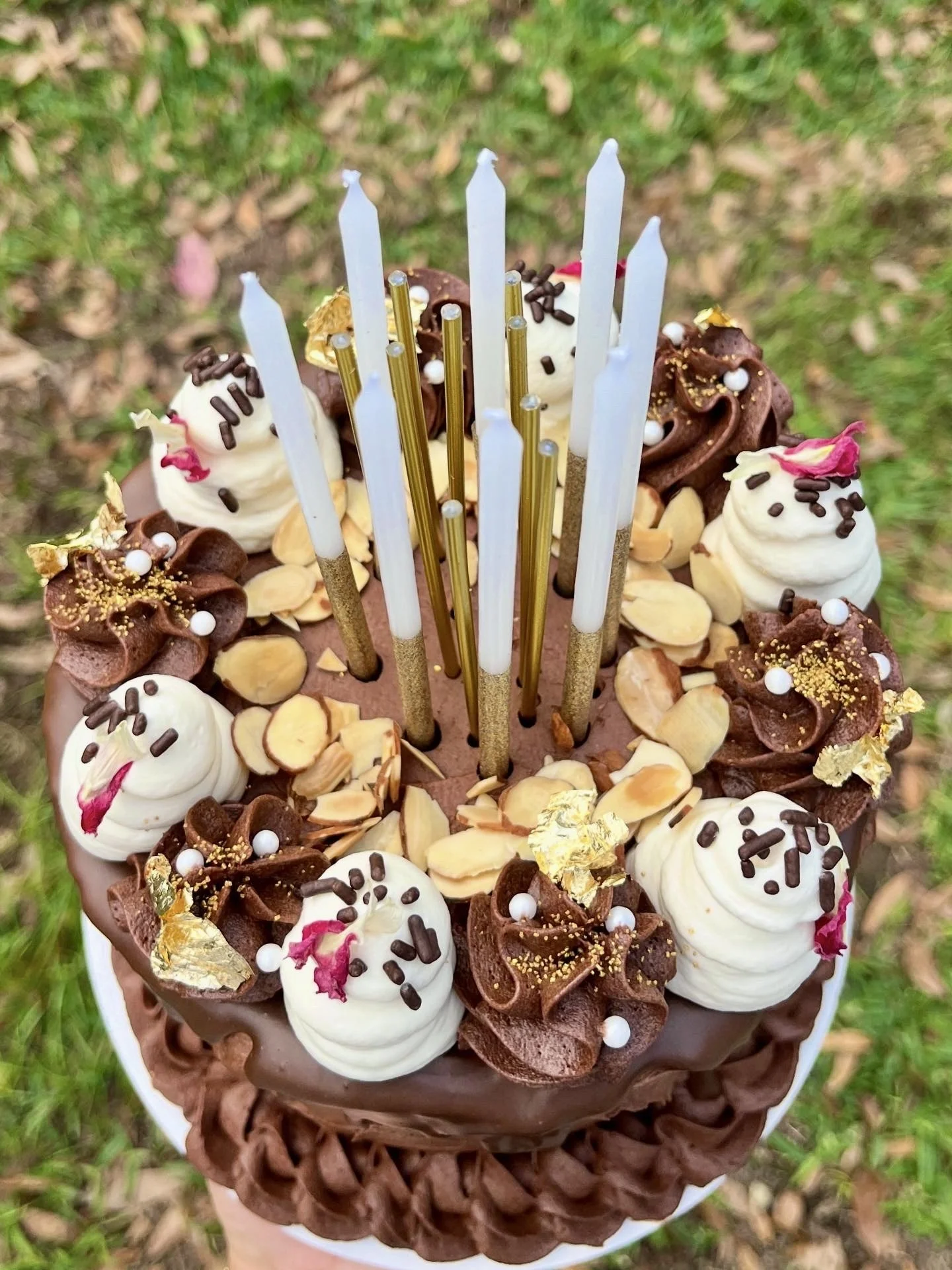 Chocolate Fudge, Whiskey, & Almond Birthday Cake