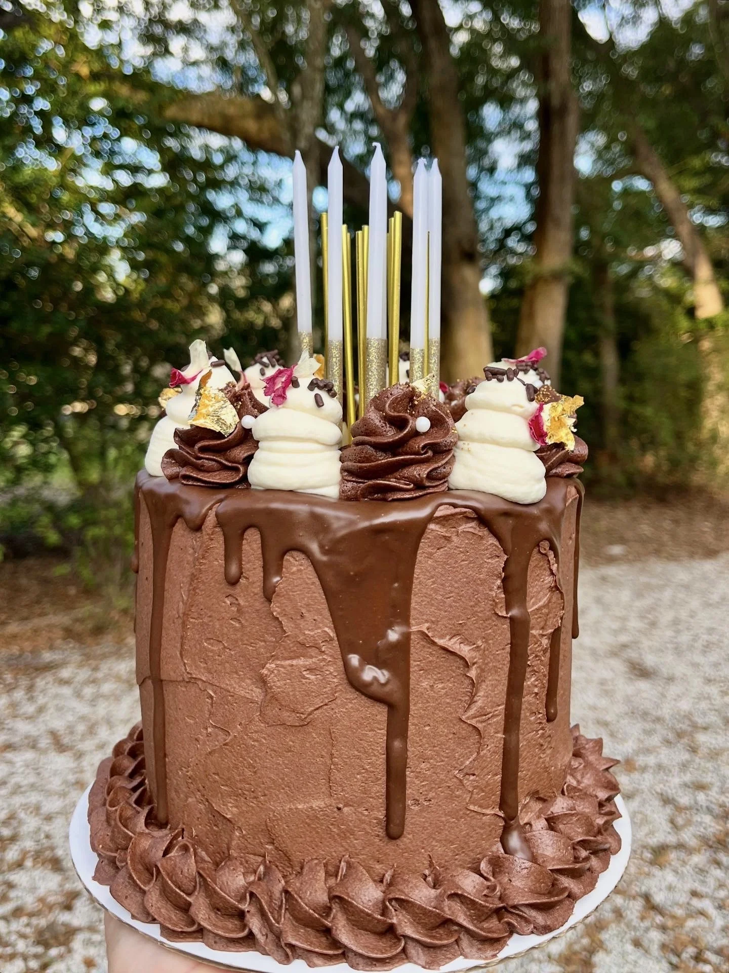Chocolate Fudge, Whiskey, & Almond Birthday Cake