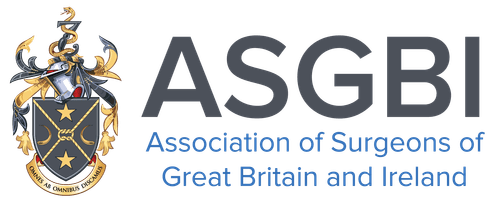 Logo of the Association of Surgeons of Great Britain and Ireland featuring a shield, a crown, and a snake wrapped around a staff, with the organization's name in text.