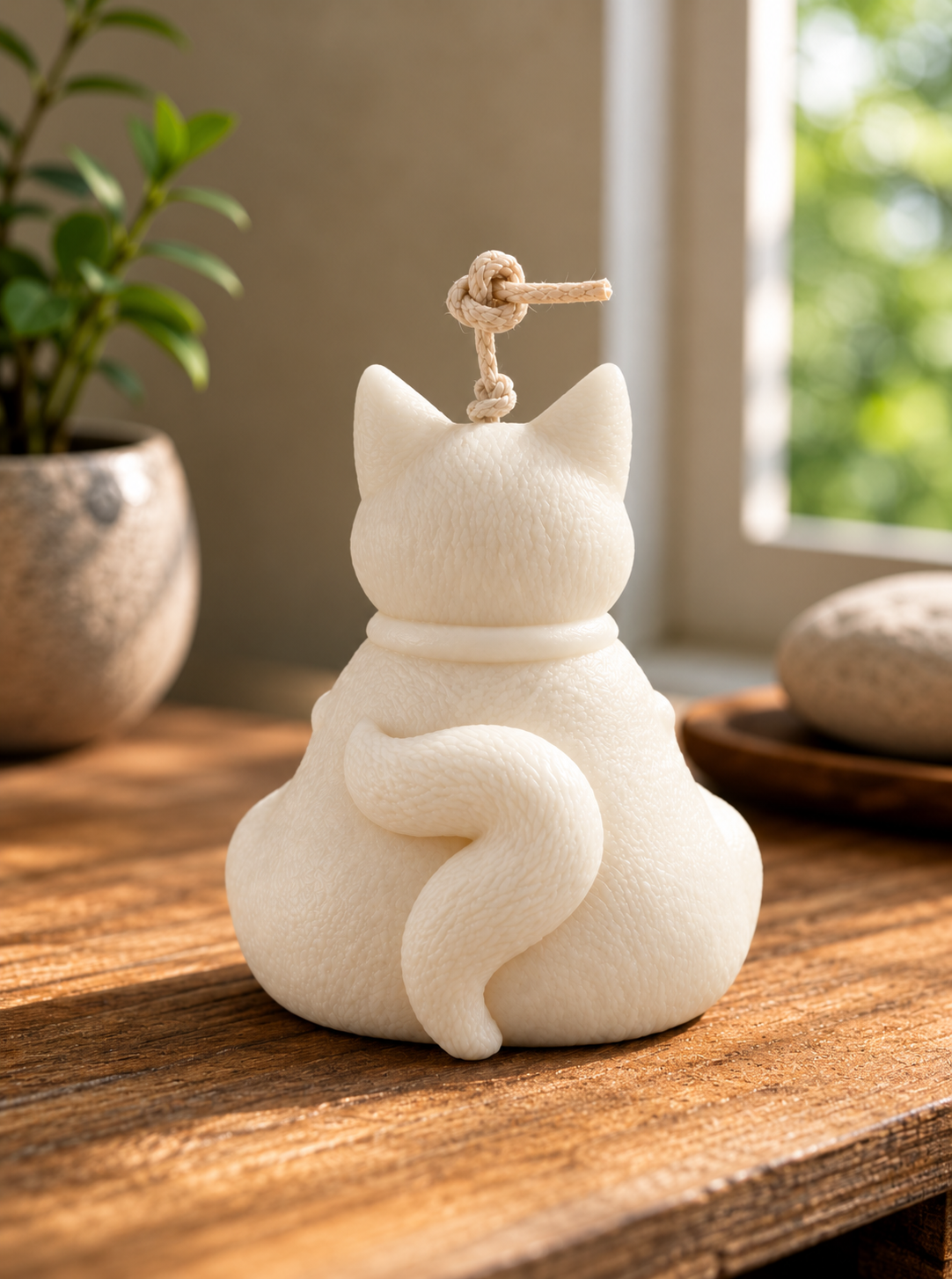 Ivory Cat Candle in Sunlit Still Life.png