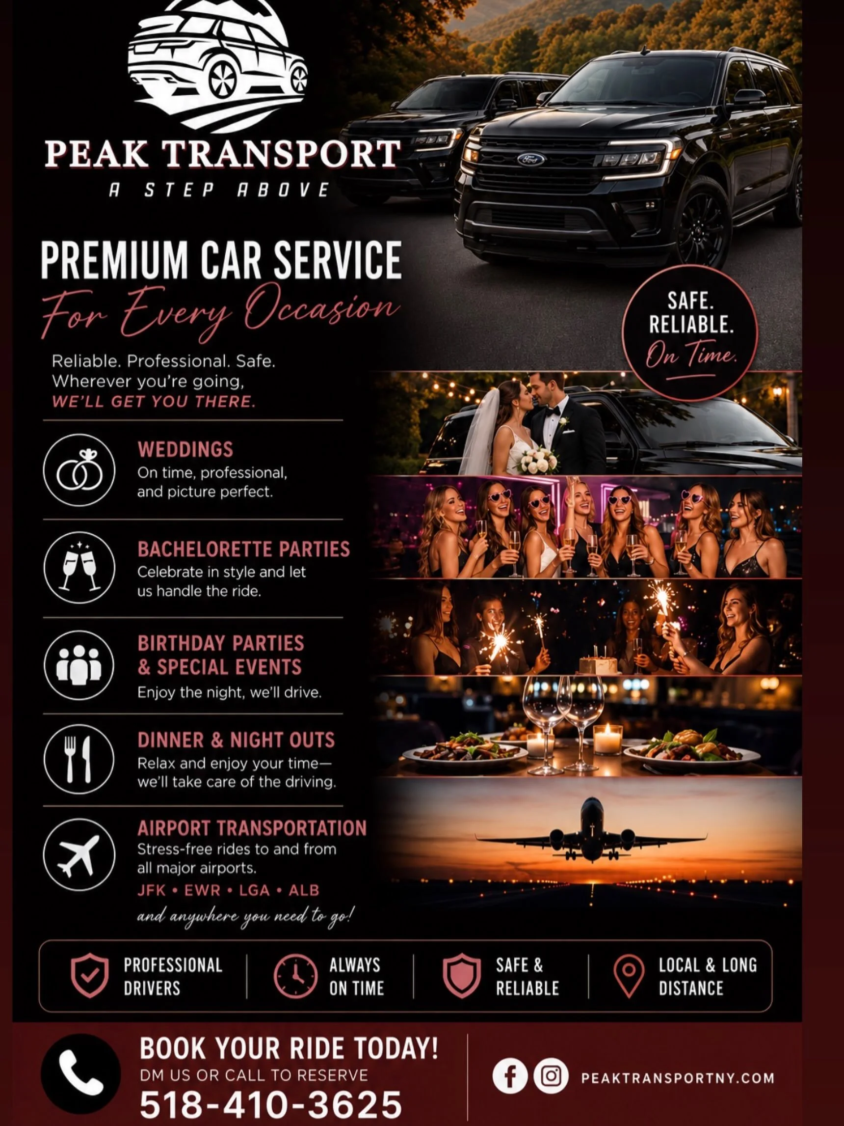 Fully licensed, insured, and proudly compliant with all NYS regulations. We&rsquo;re committed to providing safe, reliable, and professional transportation for every ride.

Whether you need a local ride, airport transportation, special event service,