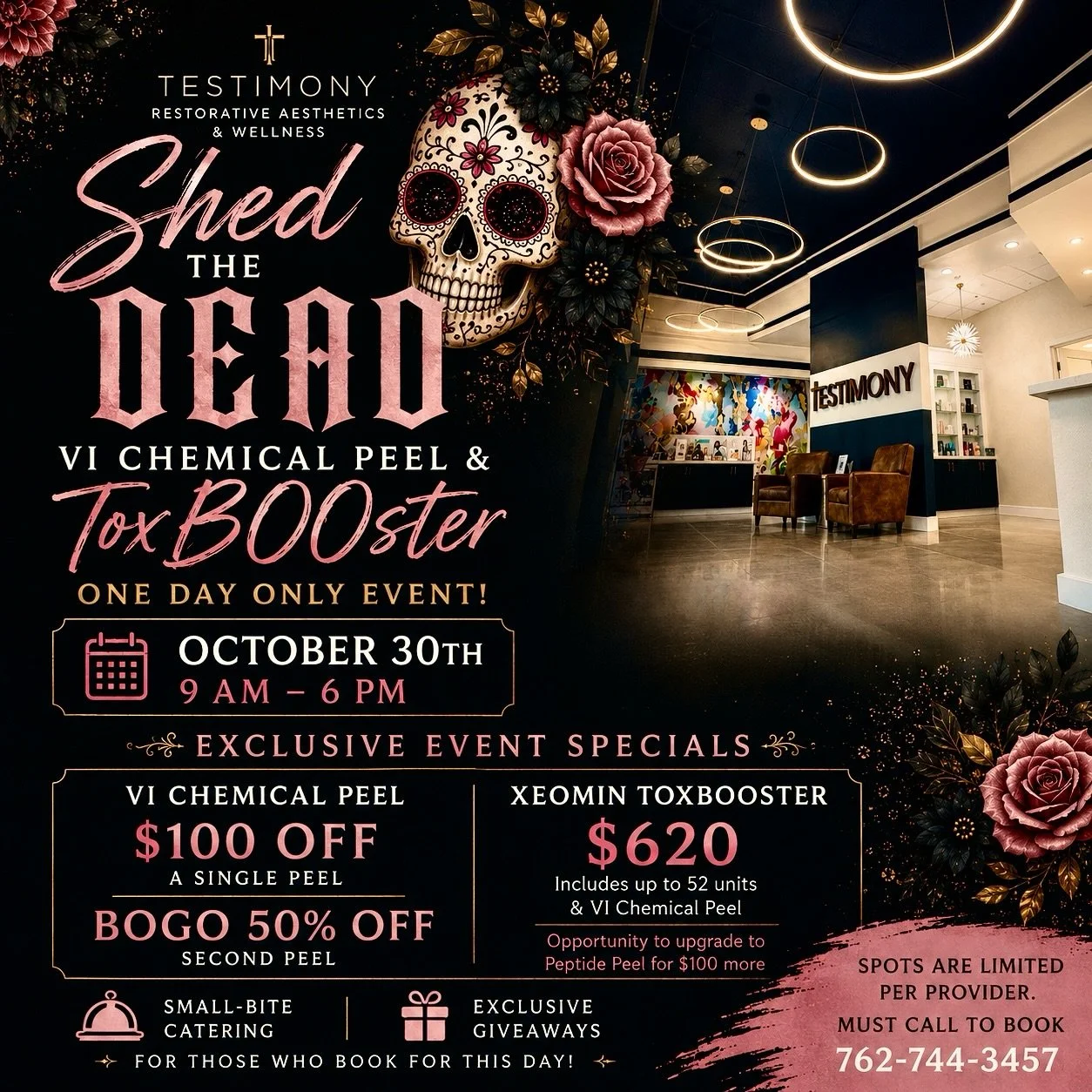 💀🌹 FIRST ANNUAL SHED THE DEAD 🌹💀
One day. Two treatments. Exclusive pricing. GIVEAWAYS.

Join us October 30th from 9AM&ndash;6PM for our Shed the Dead VI Chemical Peel + Xeomin ToxBOOster Event! Sponsored by @merzaesthetics &amp; @vipeel 💙💚

✨ 