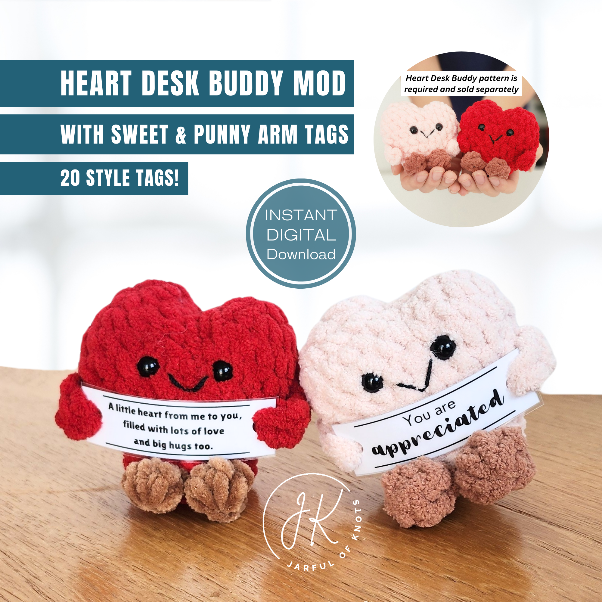 Heart Desk Buddy Mod with 20 Sweet & Punny Arm Tags (digital PDF)