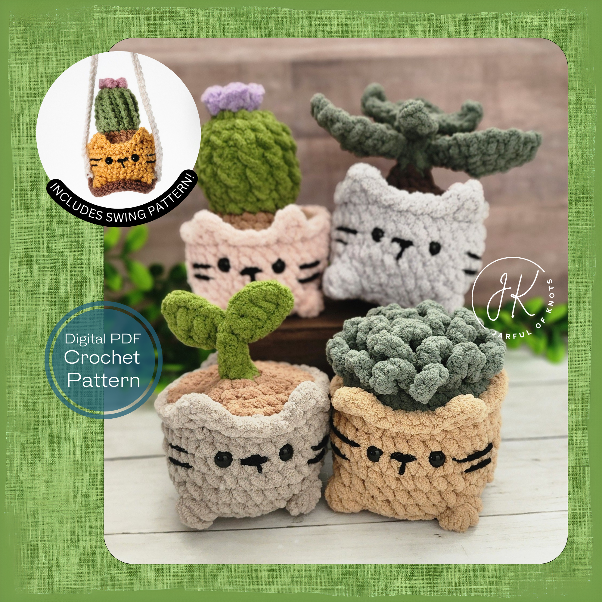 4-in-1 Cat Planter Plushie with Optional Swing Crochet Pattern