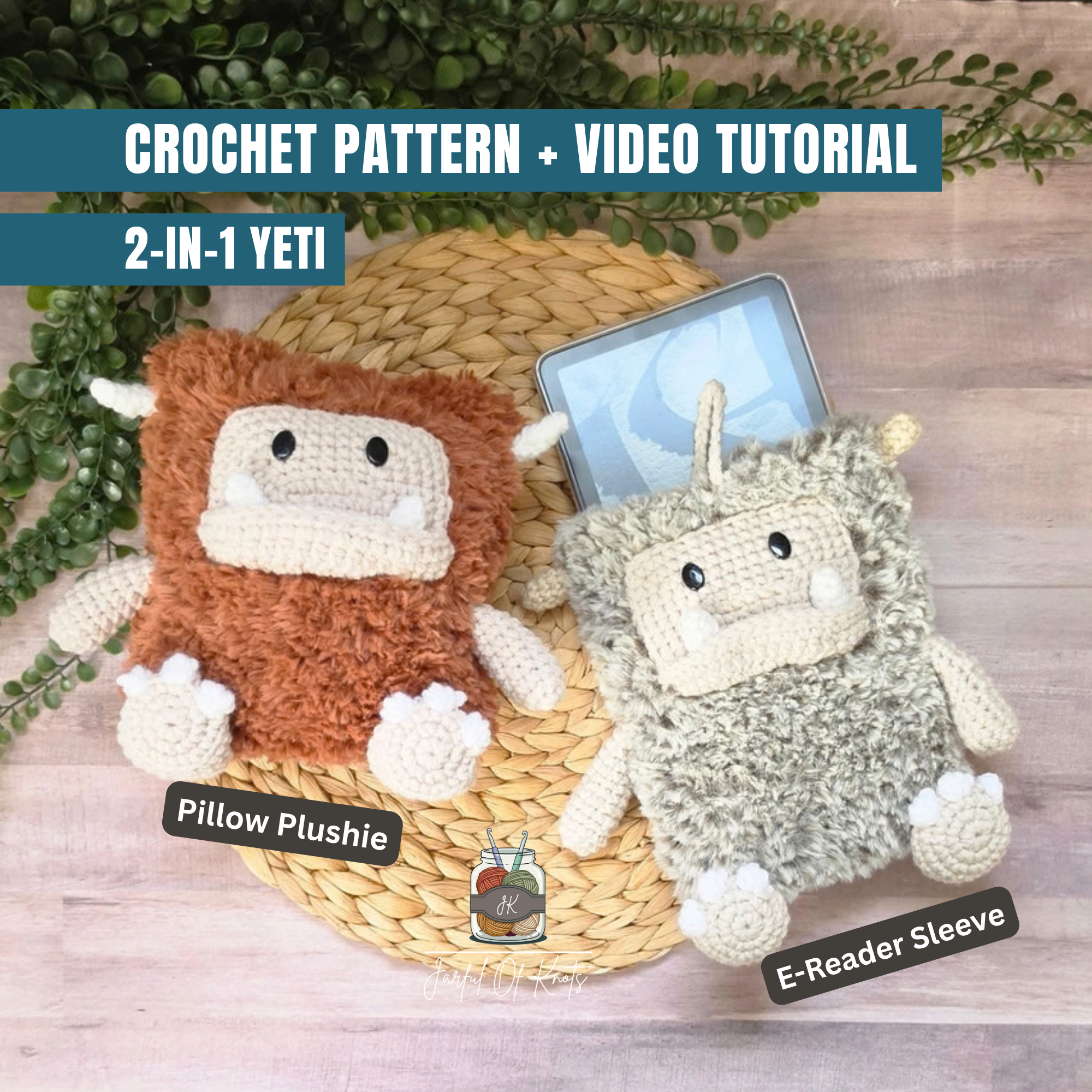 2-in-1 Yeti Crochet Pattern: E-Reader Sleeve or Pillow Plushie (digital PDF)