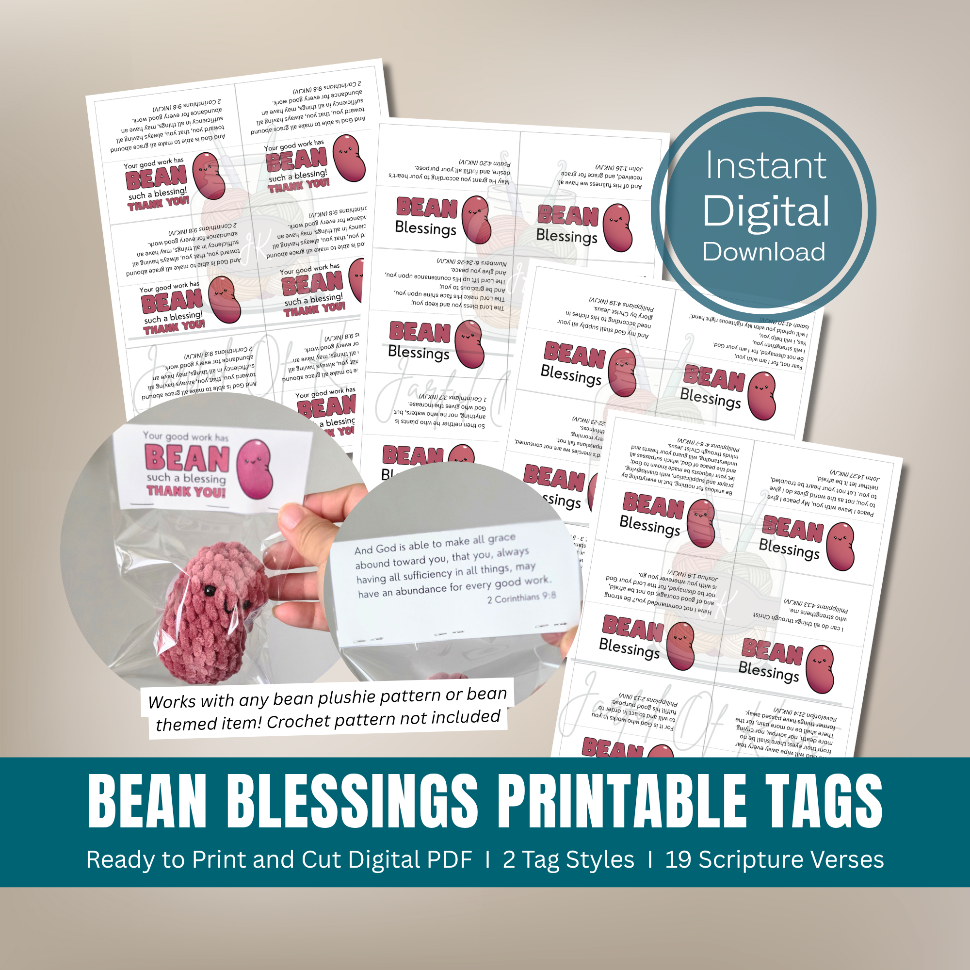Bean Blessings Printable Tags, 2 Styles, 19 Scriptures (digital PDF)