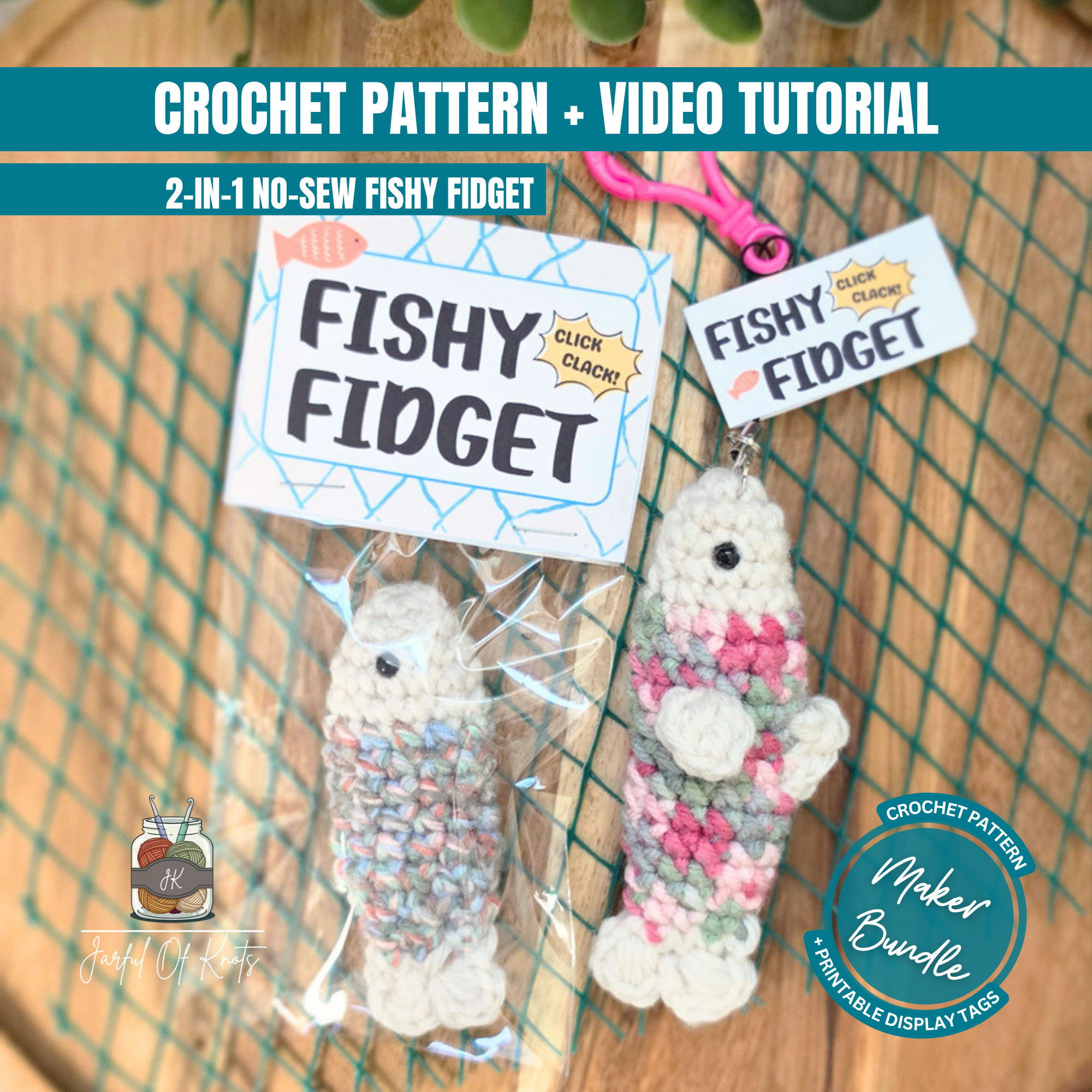 Fishy Fidget Maker Bundle (Crochet Pattern + Printable Tags) with Video Tutorial