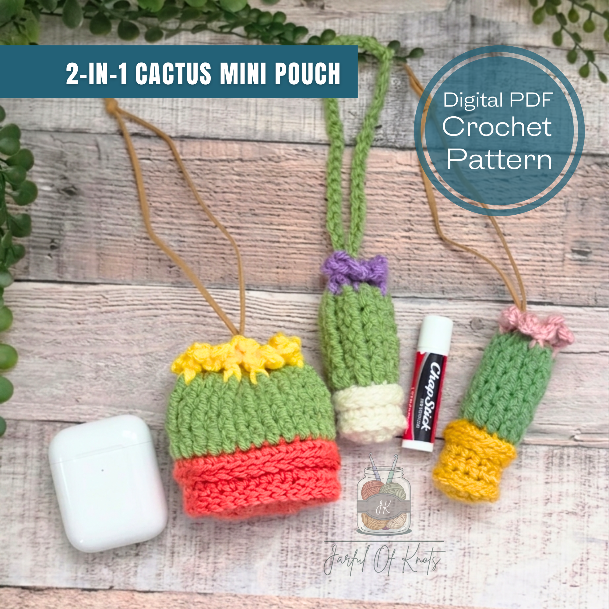 2-in-1 Mini Cactus Bag Charm Pouch Crochet Pattern (Digital PDF)