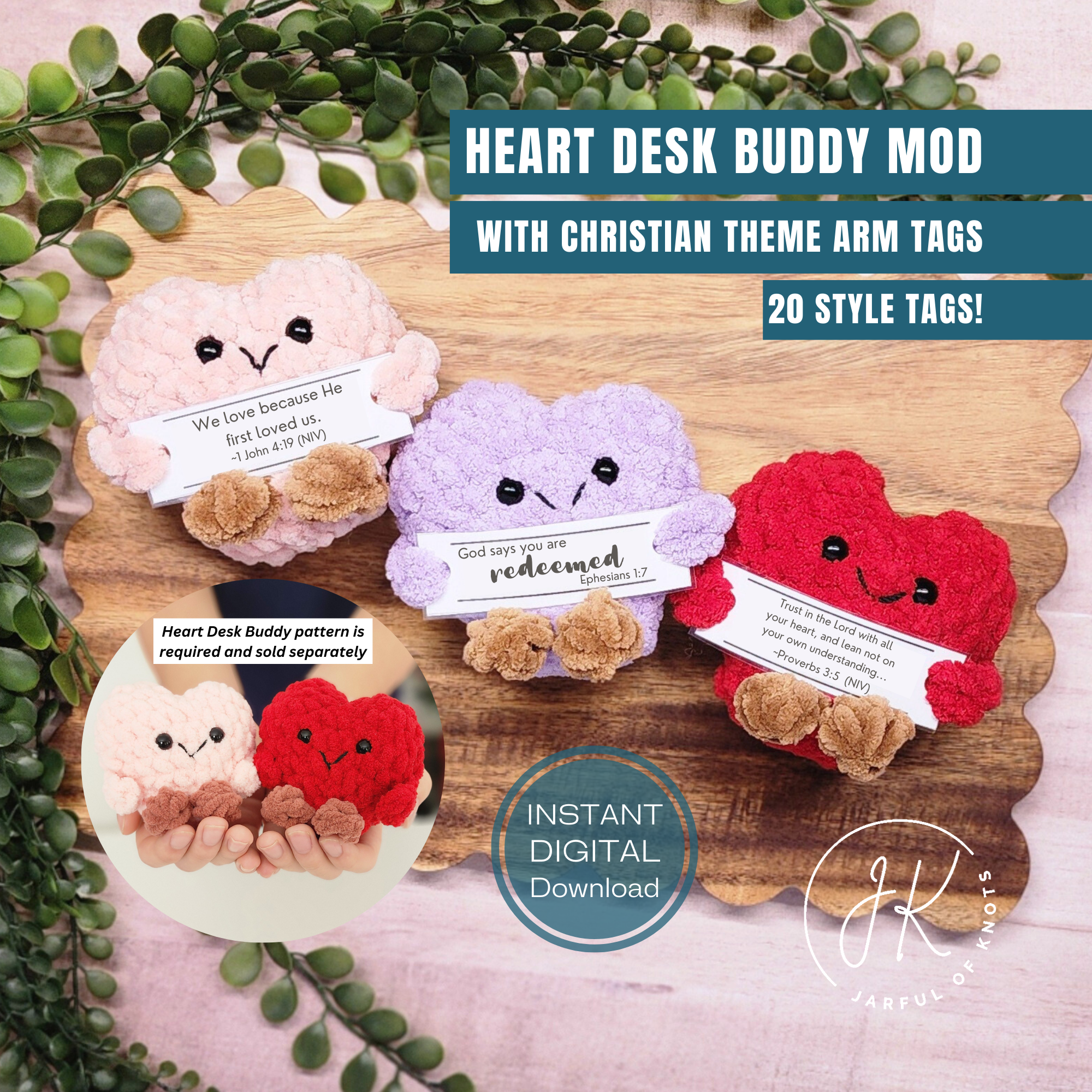 Heart Desk Buddy Mod with 20 Christian Theme Arm Tags (digital PDF)