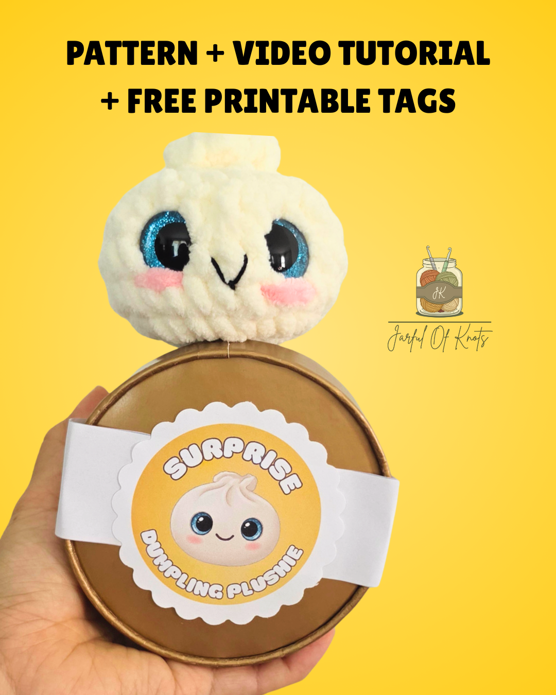 Easy Dumpling Plushie Pattern, Free Printable Tags (Digital PDF)