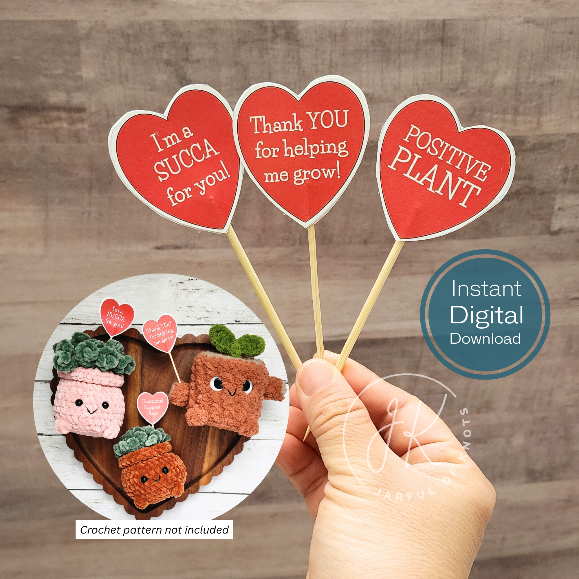 Printable Punny Heart Picks for Plant Plushies, 8 Styles (digital PDF)