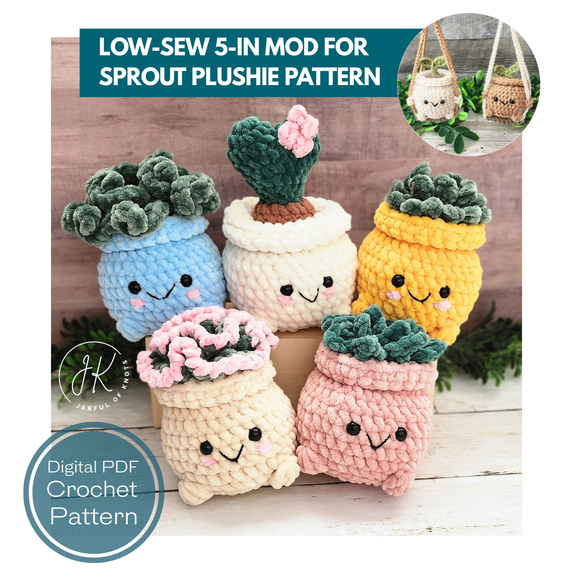 Low Sew 5-in-1 Mod for Sprout Plushie Pattern: Frizzle Sizzle, Sea Dragon, Rosette, Hoya, Crassula Gollum Jade (Digital PDF)