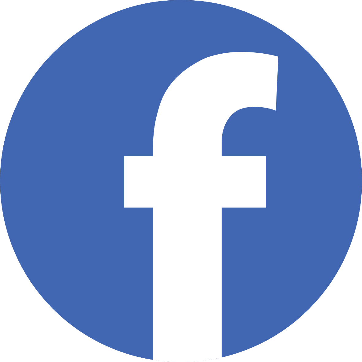 Facebook logo with white lowercase 'f' on a blue circular background.
