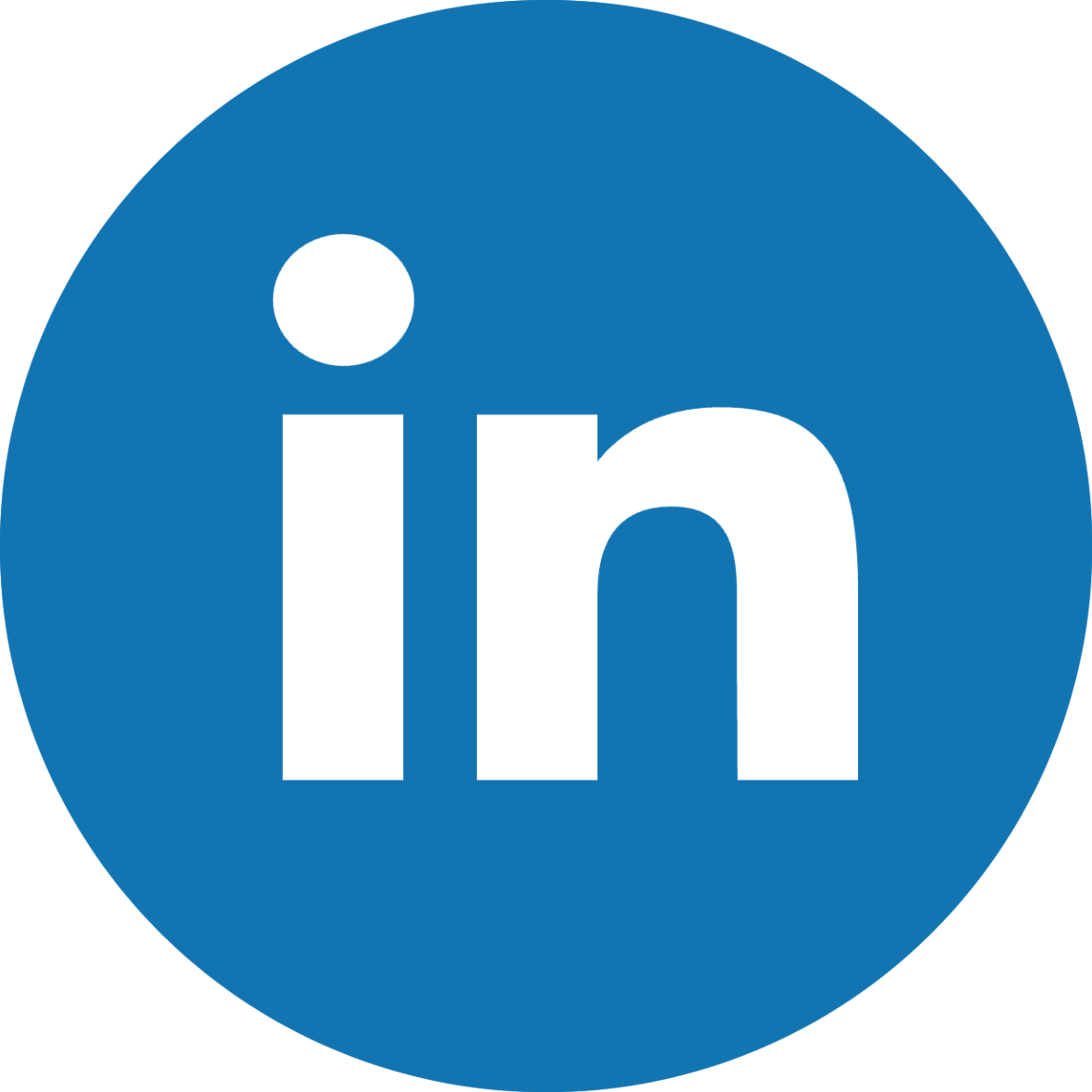 LinkedIn logo with white text 'in' on a blue circular background.